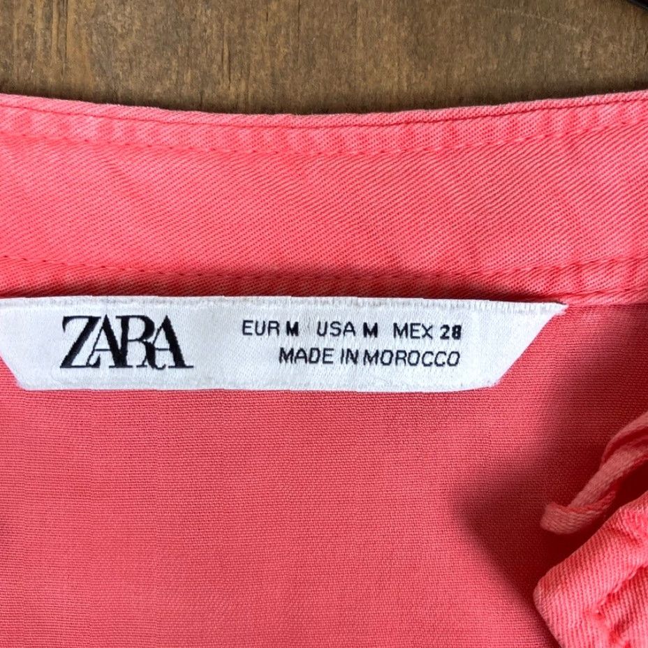 Zara Zara Womens Blouse V Neck Button-Down Long Sleeve M Coral Utility Shirt Womens Medium Coral V-Neck Button-Down Long Sleeve Blouse Size M / US 6-8 / IT 42-44 - 6 Thumbnail
