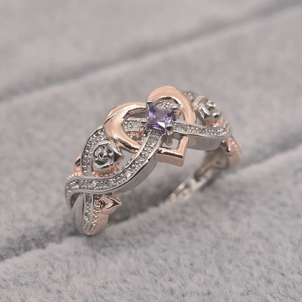 Designer × Jewelry Heart Rings with Romantic Rose Flower Size ONE SIZE - 3 Thumbnail
