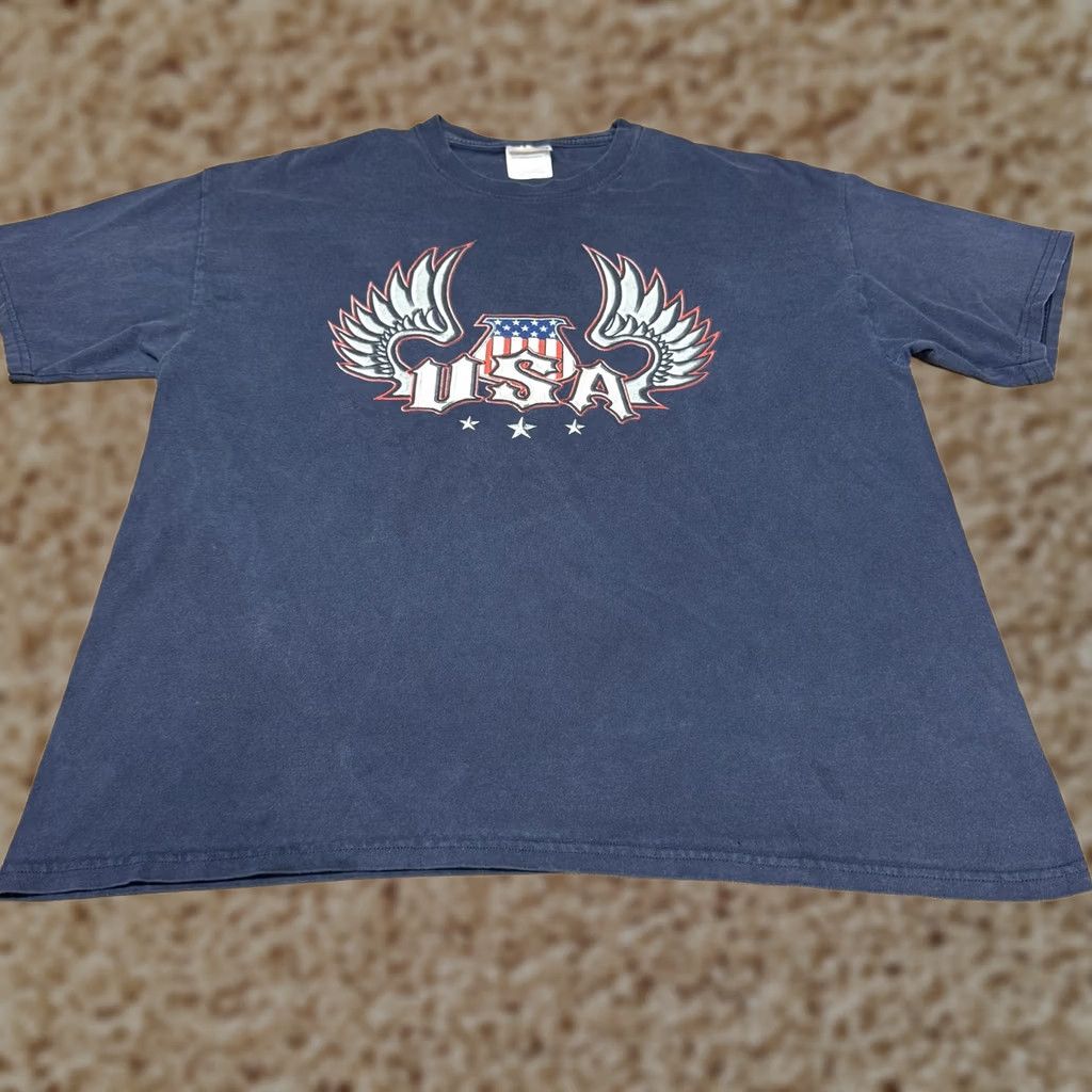 Hanes Hanes Shirt Mens XL Blue USA Eagle Flag Heavyweight Patriotic Graphic T-Shirt Size US XL / EU 56 / 4 - 1 Thumbnail