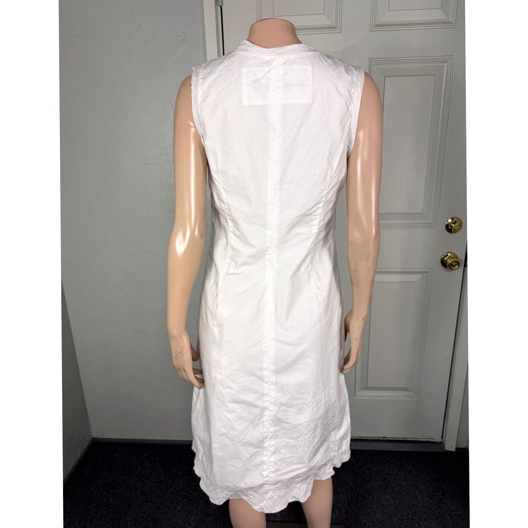 Vintage DOSA Women's Dress 100% Cotton Size S Small White Solid Sleeveless Round Neck Mini Casual Short Sleeveless Mens Womens Girls? Size S / US 4 / IT 40 - 4 Thumbnail