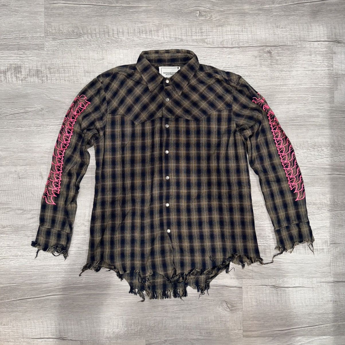 Vintage × Youths In Balaclava Youths in Balaclava Plaid Print Long Sleeve Dress Shirt Size US M / EU 48-50 / 2 - 2 Thumbnail
