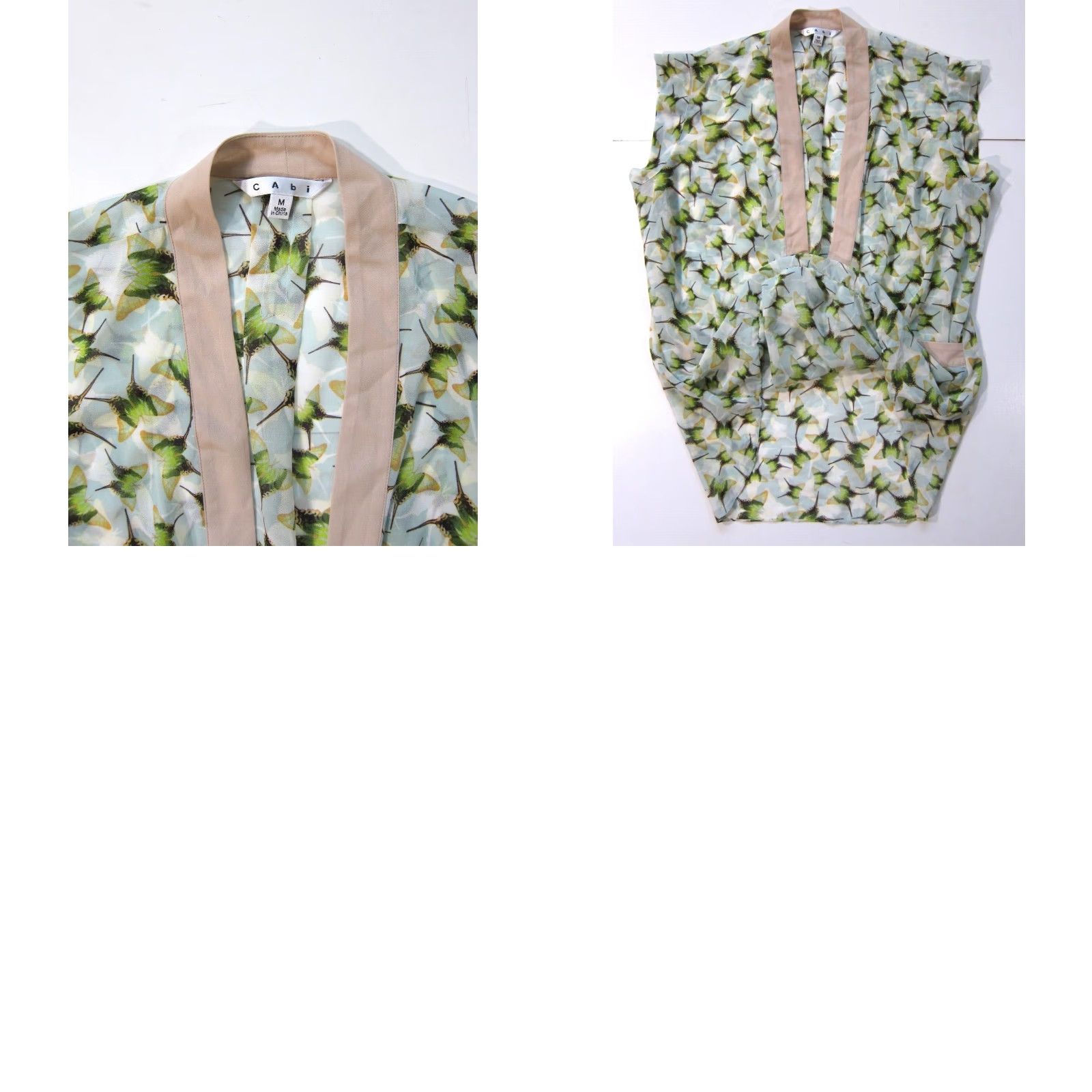 Vintage CAbi Green Blouse Women Medium V-Neck Cap Sleeve Butterfly Sheer Top Size M / US 6-8 / IT 42-44 - 8 Thumbnail