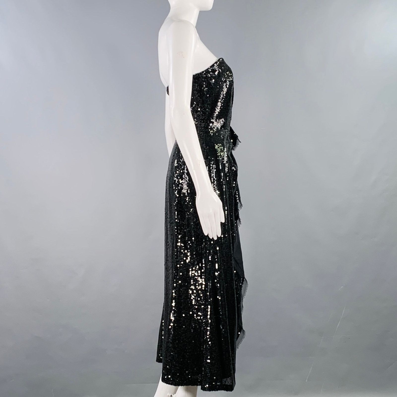 Prabal Gurung PRABAL GURUNG Black Polyester Sequined Strapless Dress Size XS / US 0-2 / IT 36-38 - 2 Thumbnail