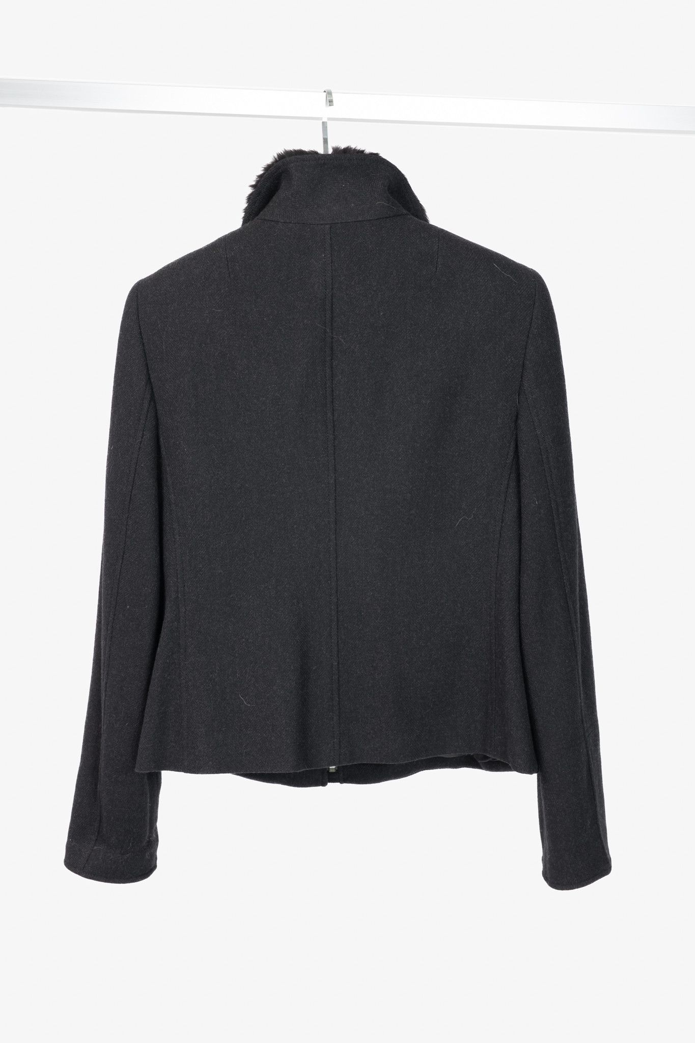 Akris Akris Punto Wool Herringbone-Flannel Fur-Collar Jacket Size L / US 10 / IT 46 - 2 Thumbnail