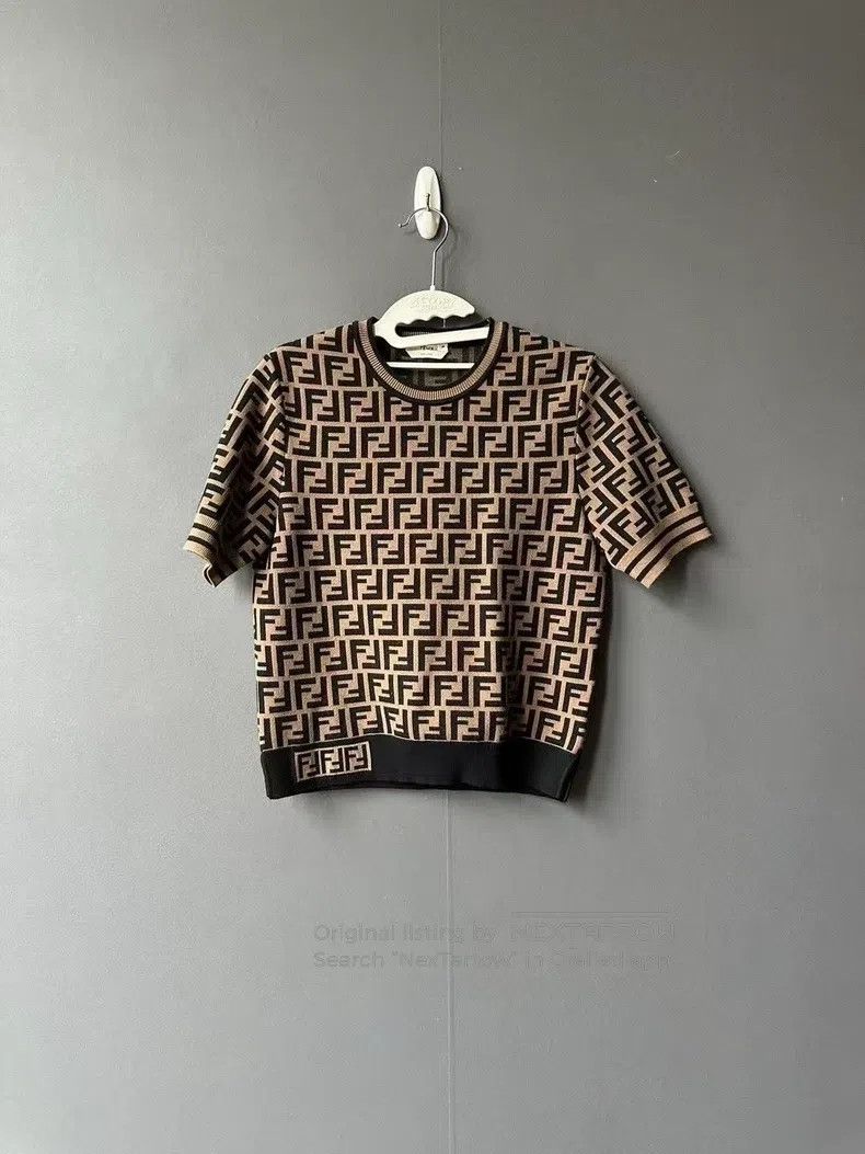 Fendi Fendi Brown all-over print knitted short-sleeve Size XXS / US 00 / IT 34 - 1 Thumbnail