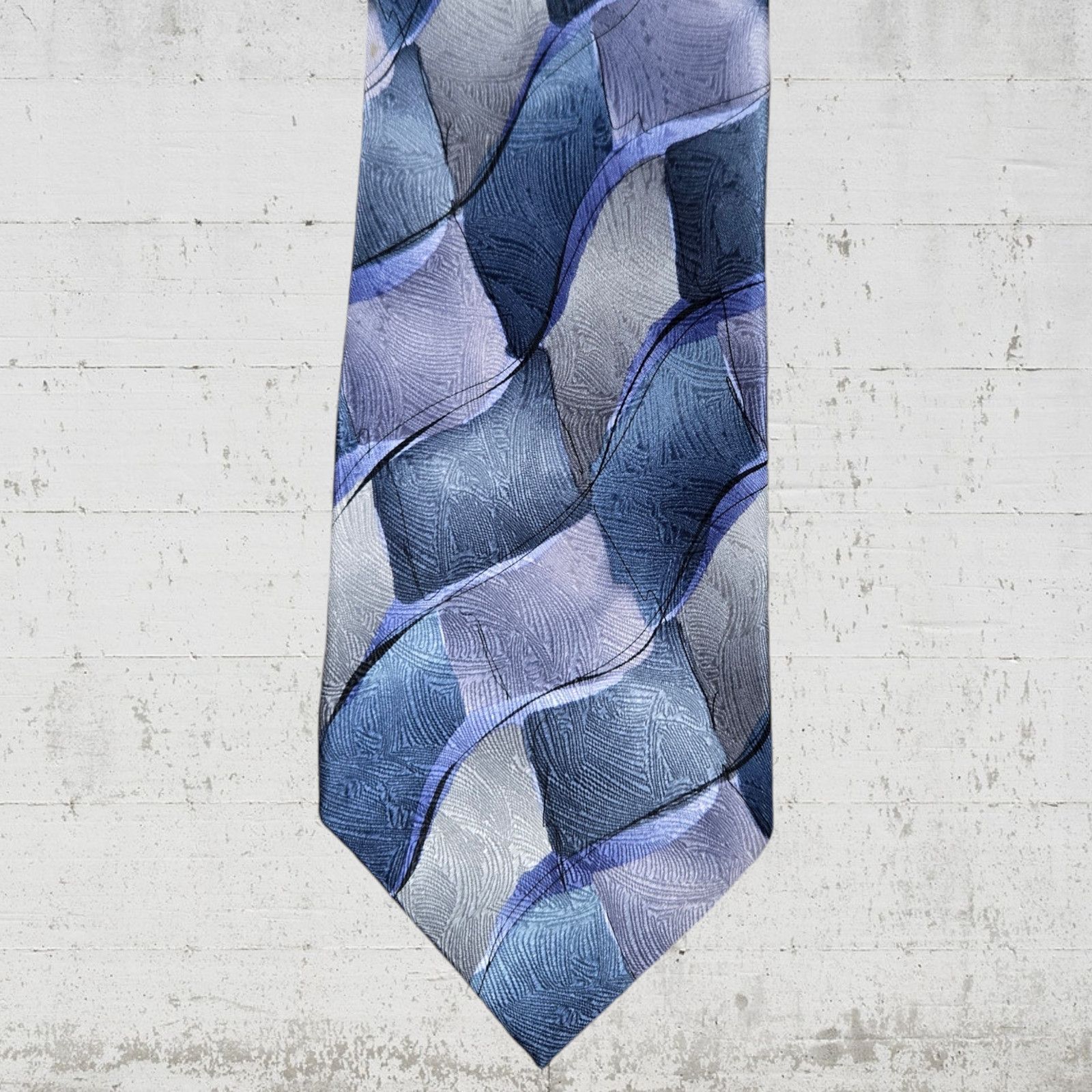 Vintage Vintage Blue Geometric Silk 90s Tie Size ONE SIZE - 2 Thumbnail