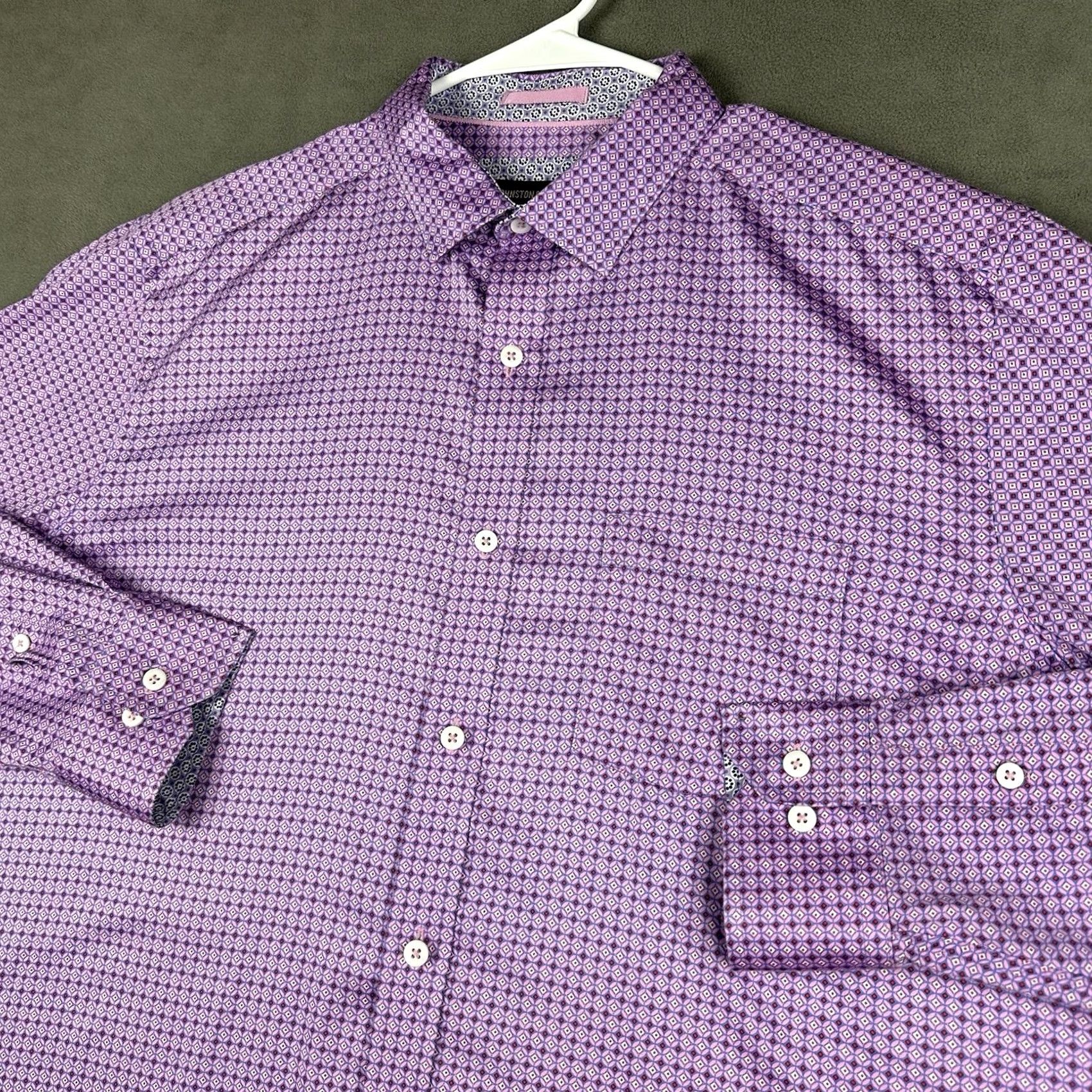 Johnston & Murphy Johnston & Murphy Shirt Mens Large Pink Geometric Button-Down Cotton EUC Size US L / EU 52-54 / 3 - 2 Thumbnail