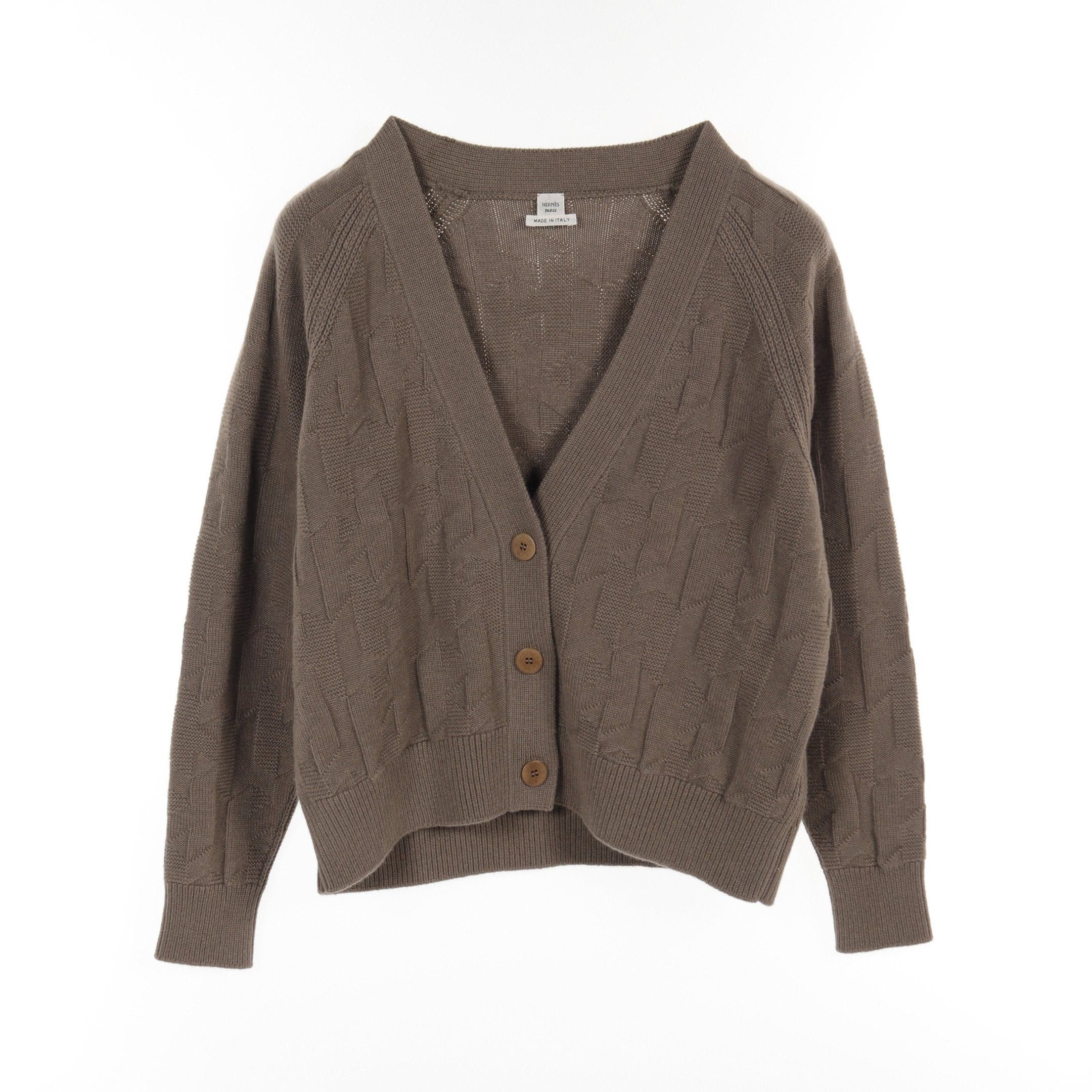 Hermes Hermes H Embossing Cardigan V-Neck Cashmere Gray Brown Size ONE SIZE - 1 Thumbnail