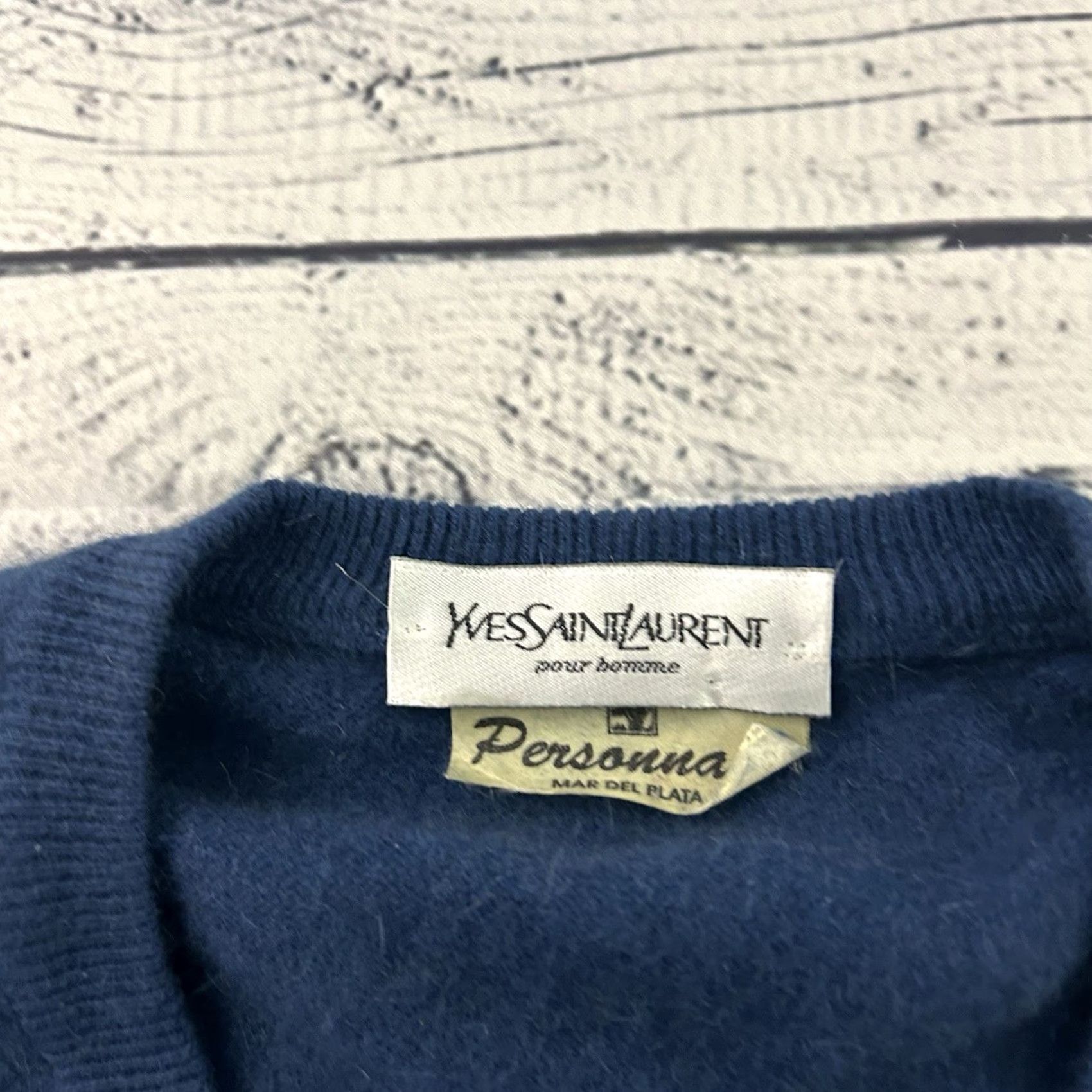 Yves Saint Laurent VINTAGE Yves Saint Laurent V Neck Wool & Rabbit Hair Sweater Men XL Blue Pullover Knit Wool Mens XL Blue Saint Laurent V-Neck Sweater Size US XL / EU 56 / 4 - 2 Thumbnail
