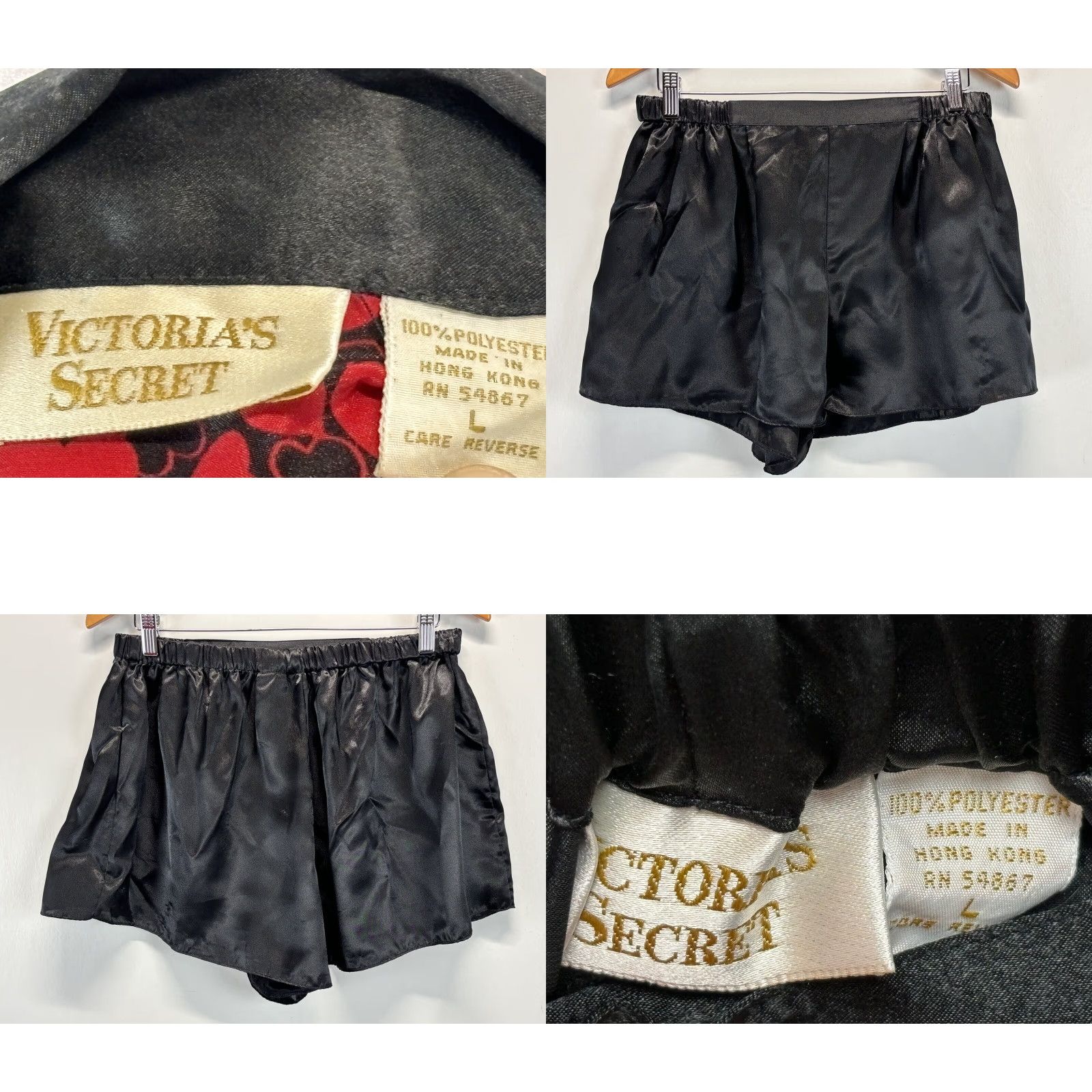 Victoria's Secret VINTAGE Victoria’s Secret Pajamas Sz Large Red, Black Hearts Satin V-Day Gold Womens Size L / US 10 / IT 46 - 8 Thumbnail