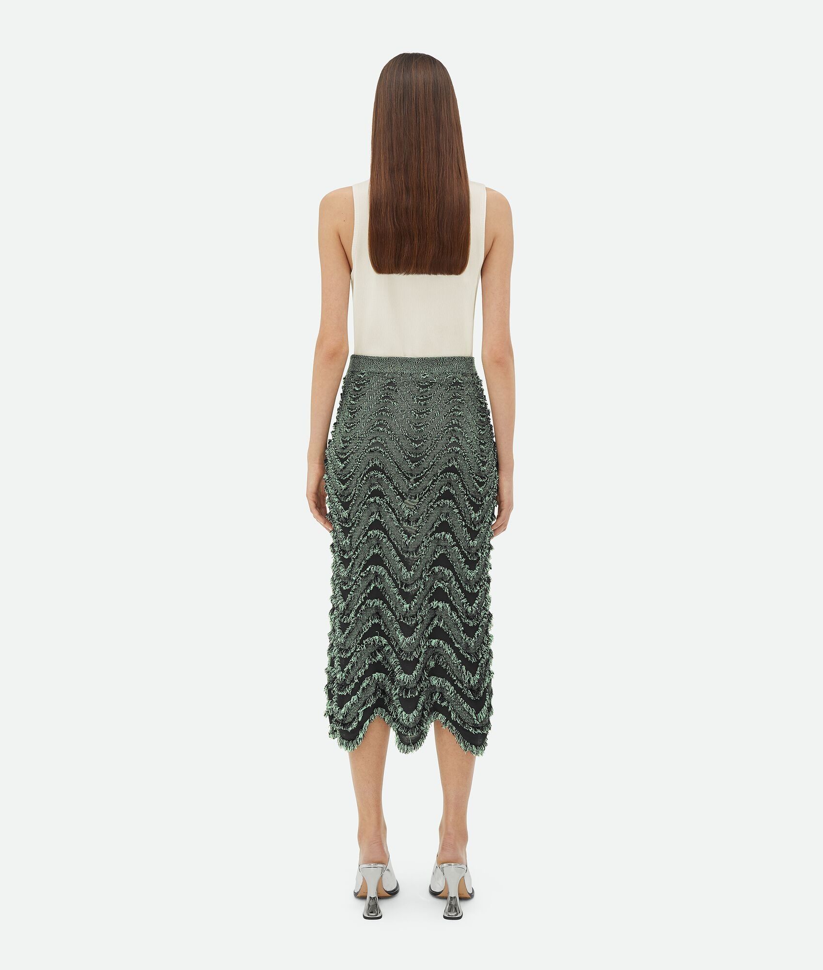 Bottega Veneta o1bcso1str0725 Textured Viscose Skirt With Weaved Fringes Size 28" / US 6 / IT 42 - 3 Thumbnail