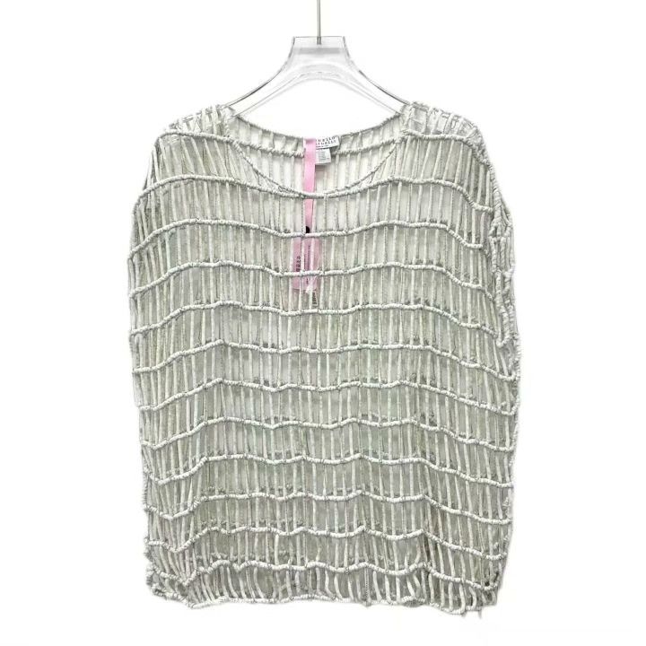Brunello Cucinelli Brunello Cucinelli Beaded Cotton Openwork Top Size L / US 10 / IT 46 - 1 Thumbnail