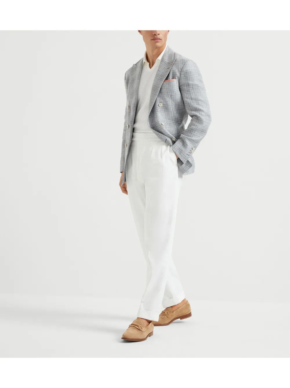 Brunello Cucinelli o1y0526 Double-breasted Blazer in Light Gray Size US XL / EU 56 / 4 - 2 Thumbnail
