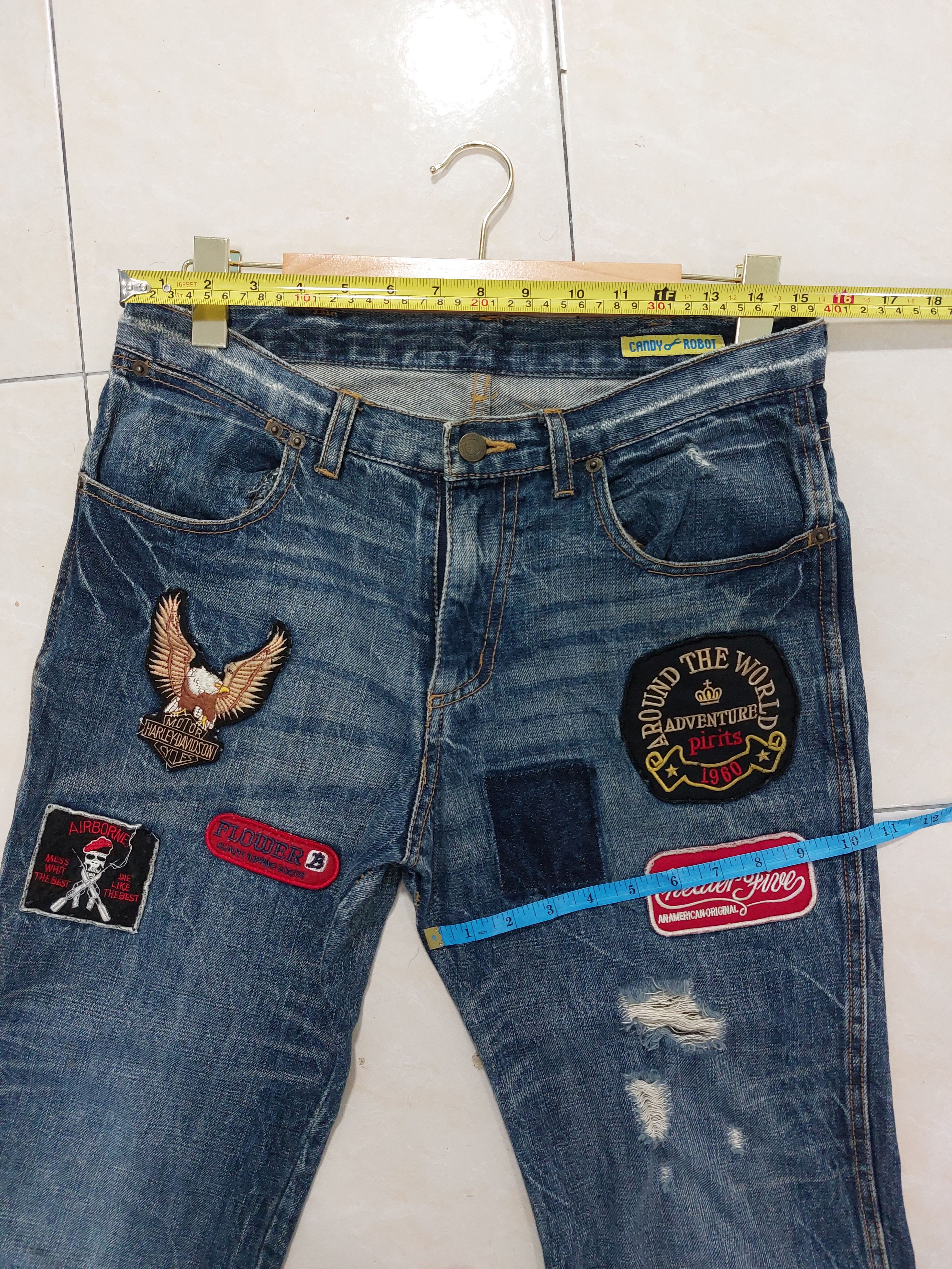 If Six Was Nine × Vintage Candy Robot Patch Bikers Logo Denim Size US 31 - 18 Thumbnail