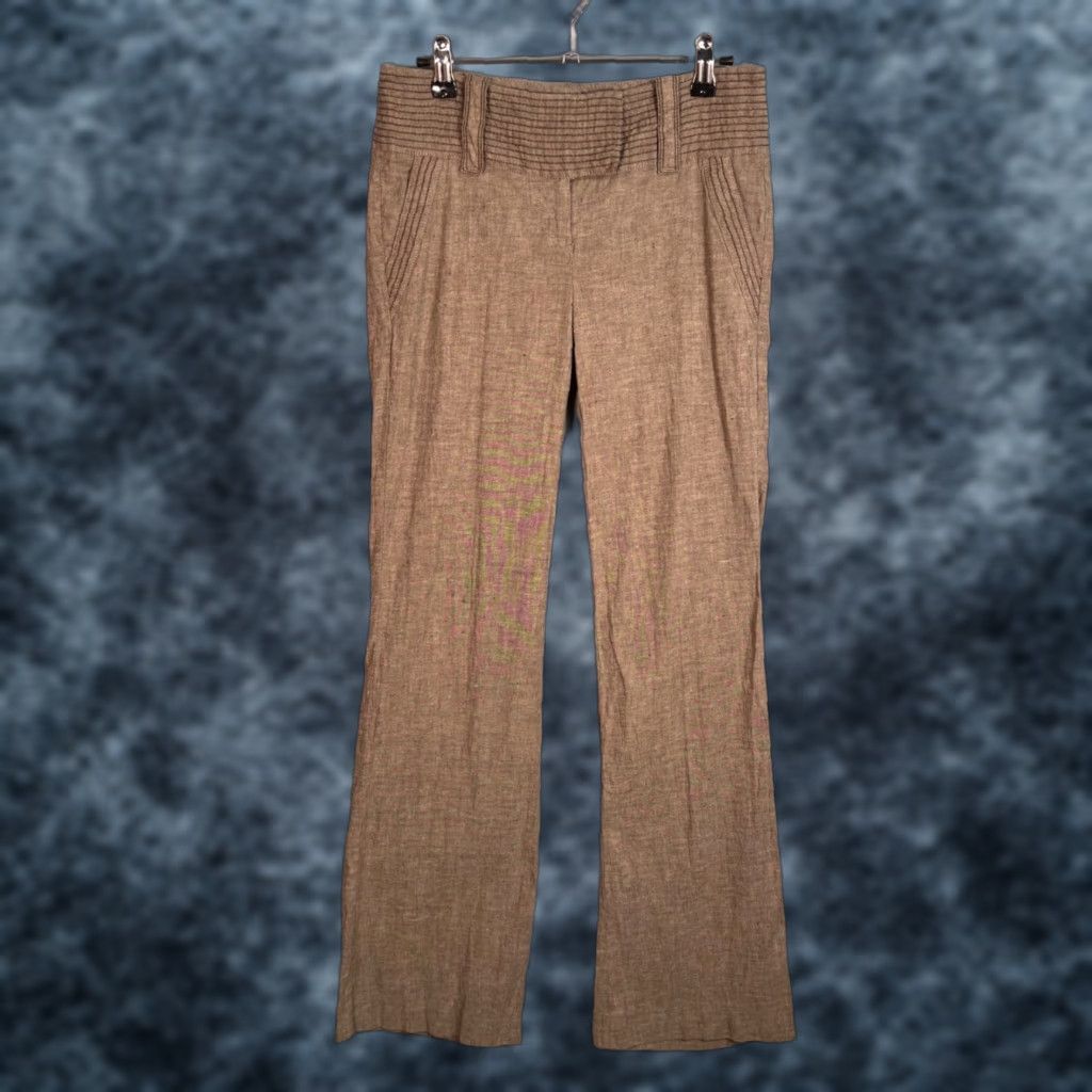 Vintage Candies Beige Linen Blend Trousers Womens Size 3 High Waist Flare Leg Pants Size ONE SIZE - 1 Thumbnail