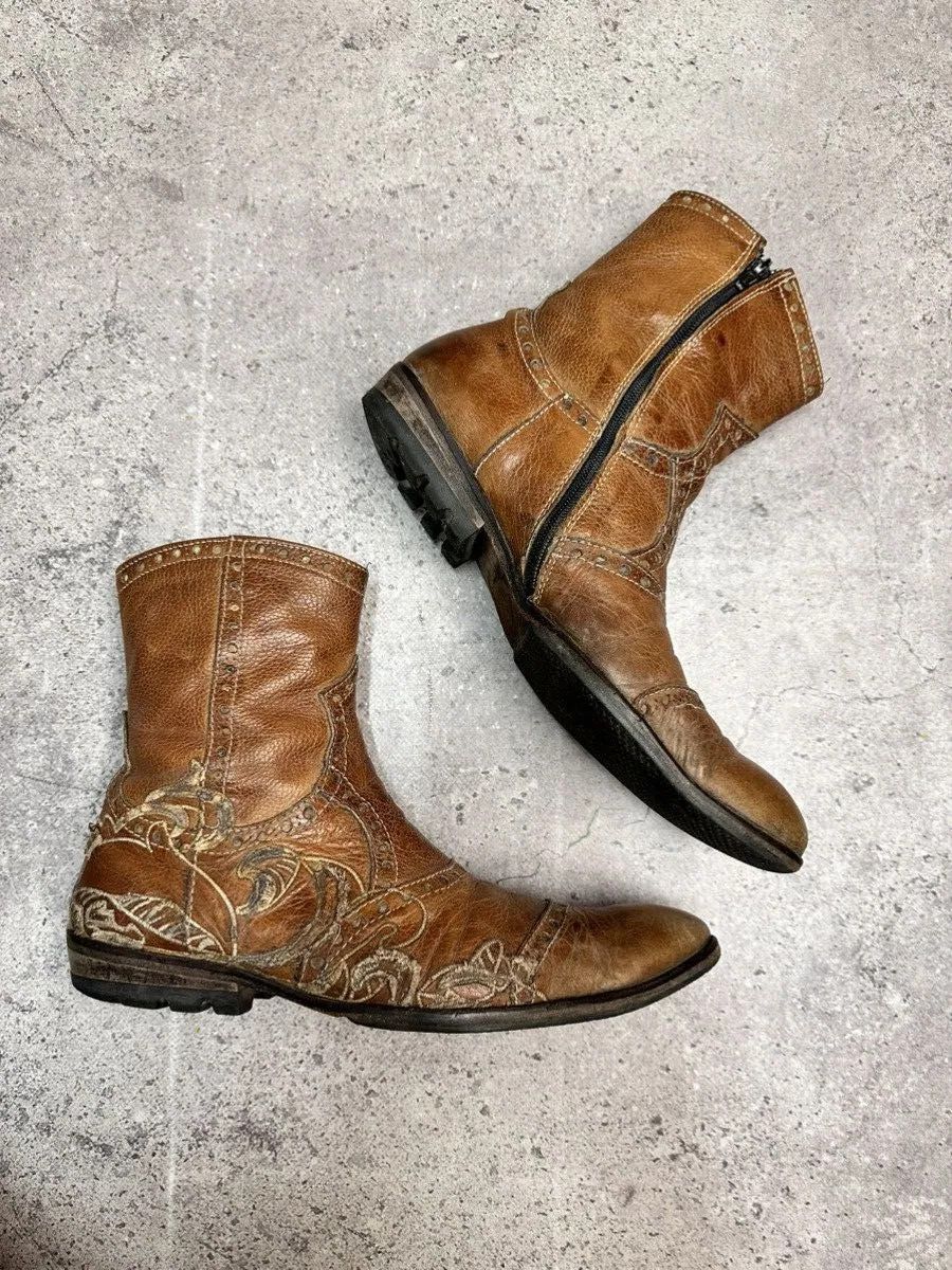 14th Addiction Western Archive Brown Leather Military Boots Vintage AS 98 Size US 7 / EU 40 - 9 Thumbnail