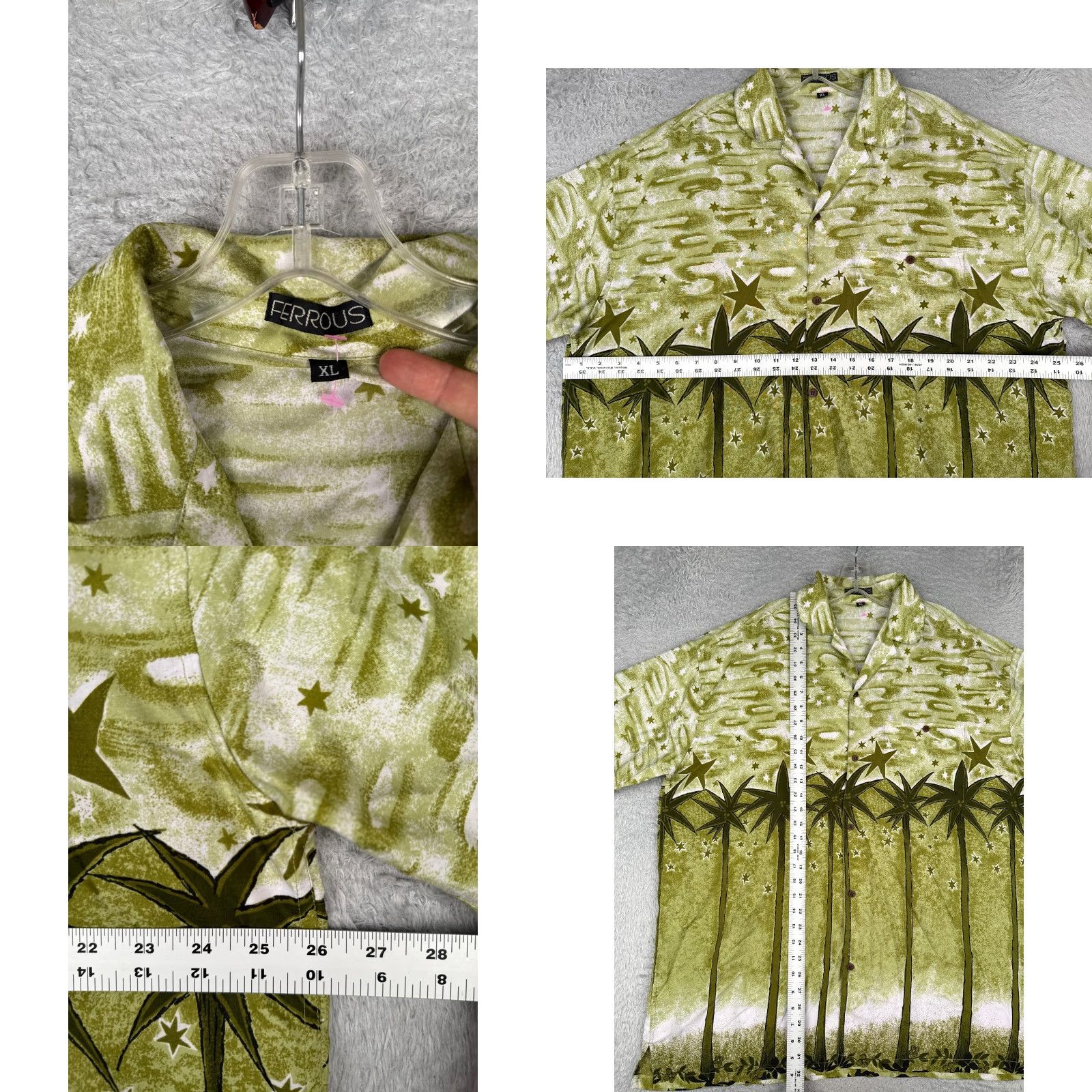 Vintage Ferrous Shirt Men XL Green Floral Palm Star Cotton Hawaiian Button-Up Size US XL / EU 56 / 4 - 8 Thumbnail