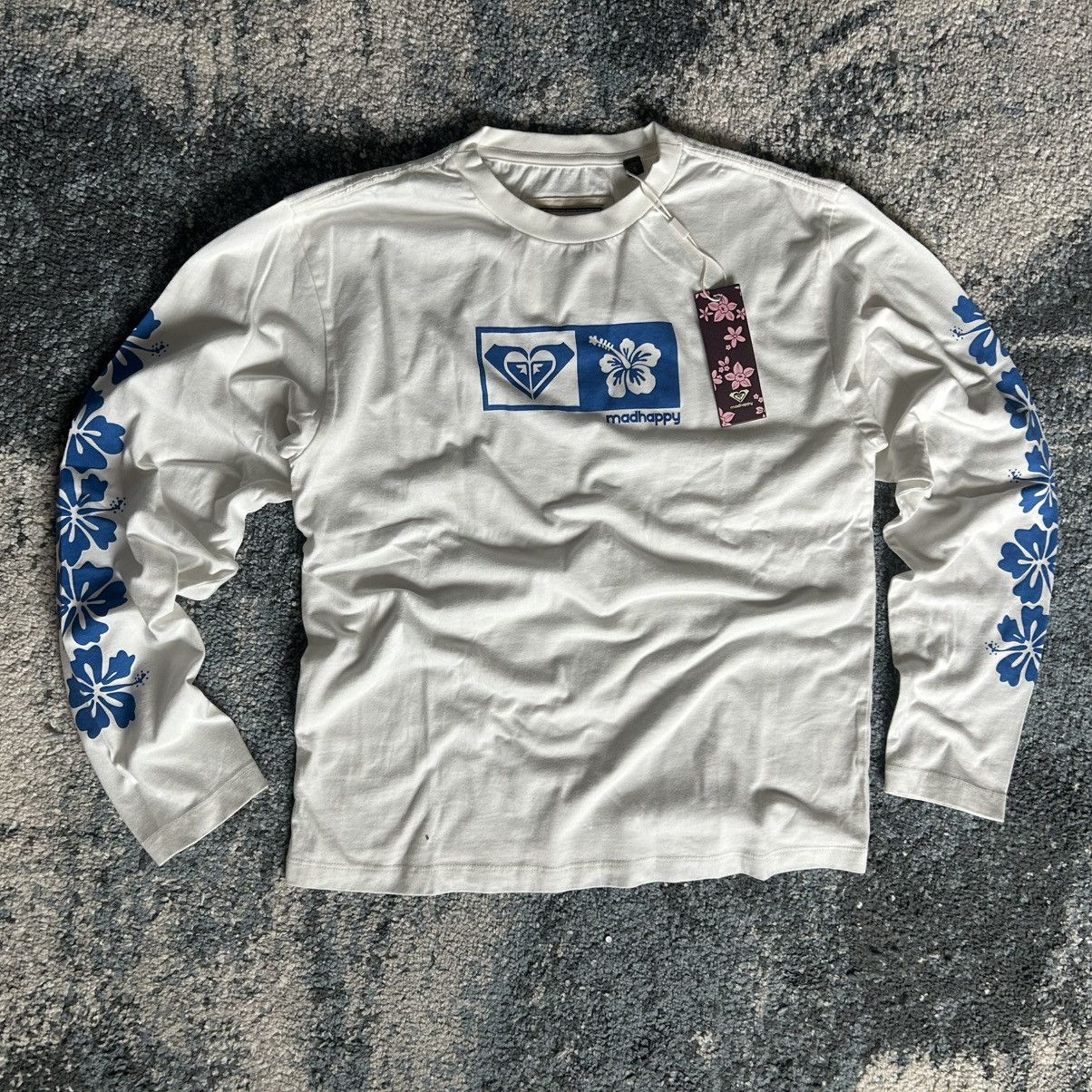 Roxy Vintage Hibiscus Flower L/S Tee Bright Blue Hawaii in White, Women's — image 3 of 6