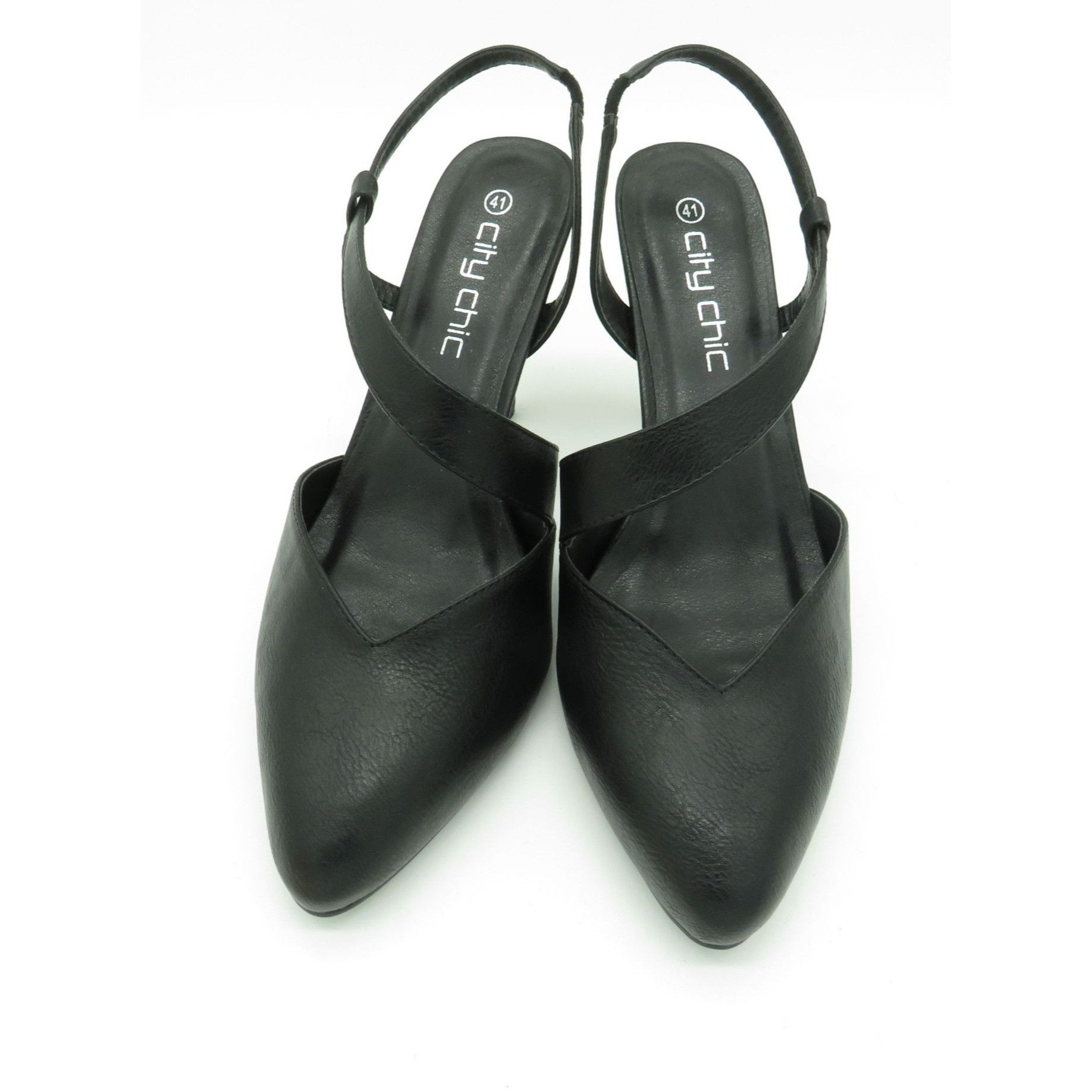 Other City Chic Black Faux Leather Pointed Toe Slingback Heels 10 Size US 10 / IT 40 - 2 Thumbnail