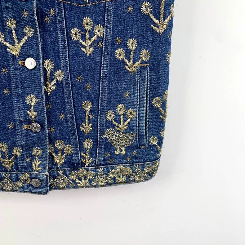 Dior Dior Dark blue floral embroidered cotton lapel single-brea Size XS / US 0-2 / IT 36-38 - 4 Thumbnail
