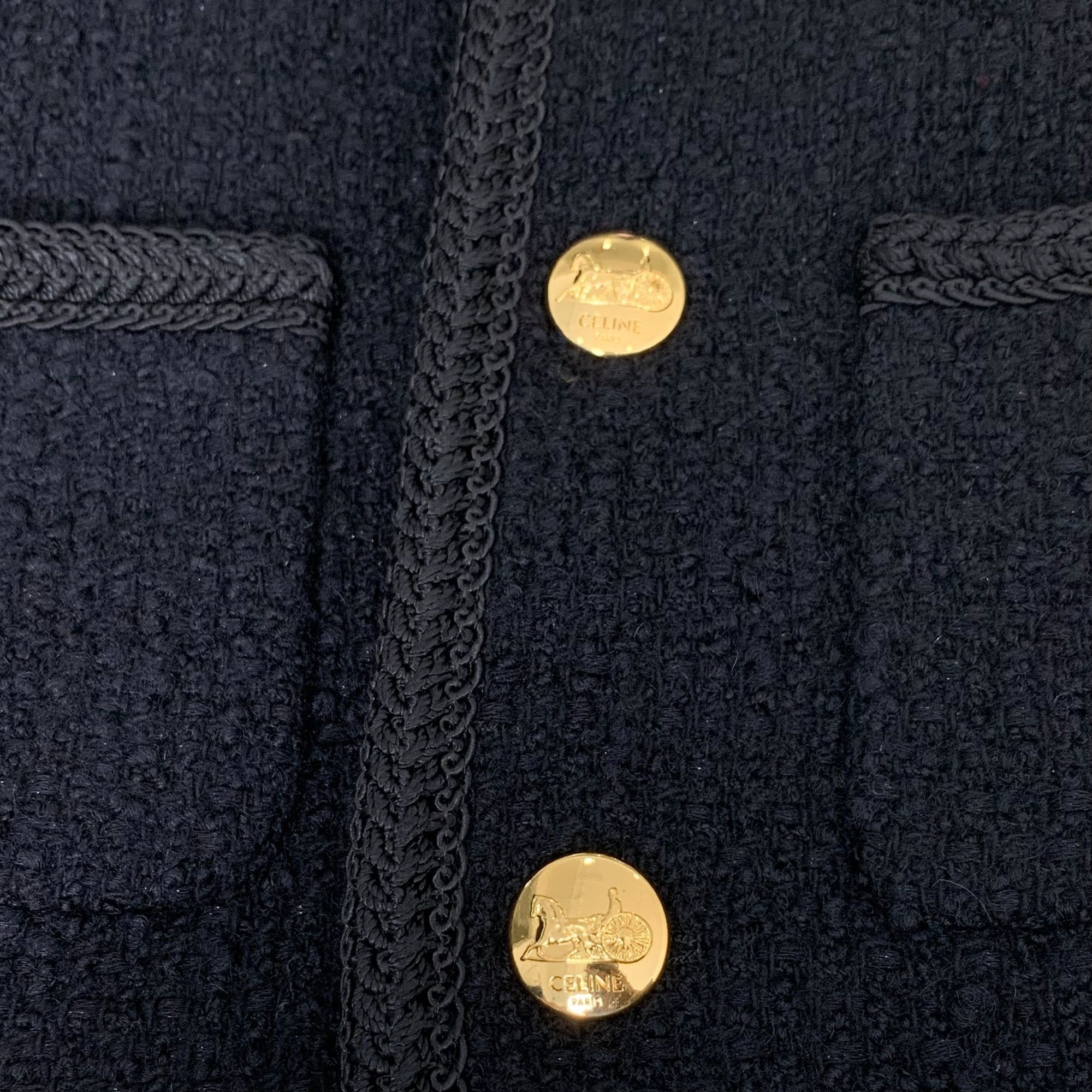 Celine Celine Black Wool Blend Long Sleeve Jacket With Gold Button Size XXS / US 00 / IT 34 - 5 Thumbnail