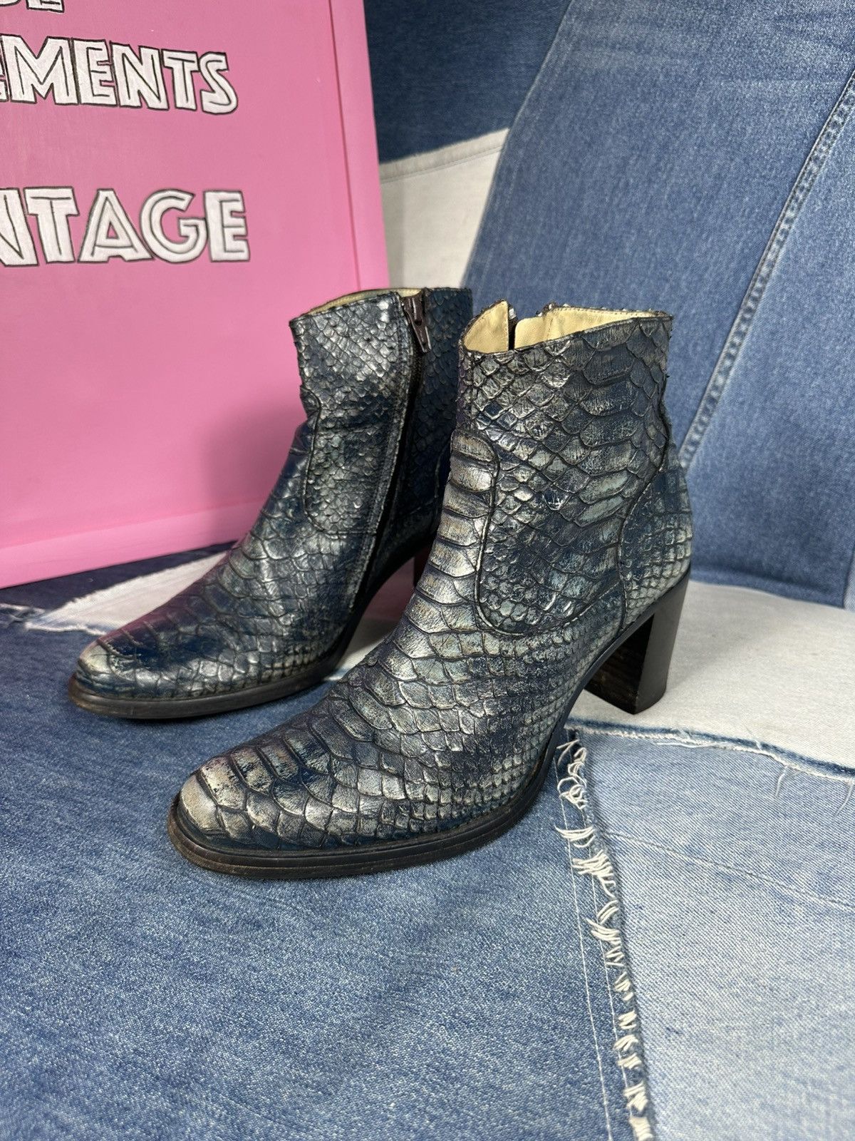 Other Free Lance Heels Ankle Boots Exotic Leather Snake Cowboy Size US 8 / IT 38 - 1 Thumbnail