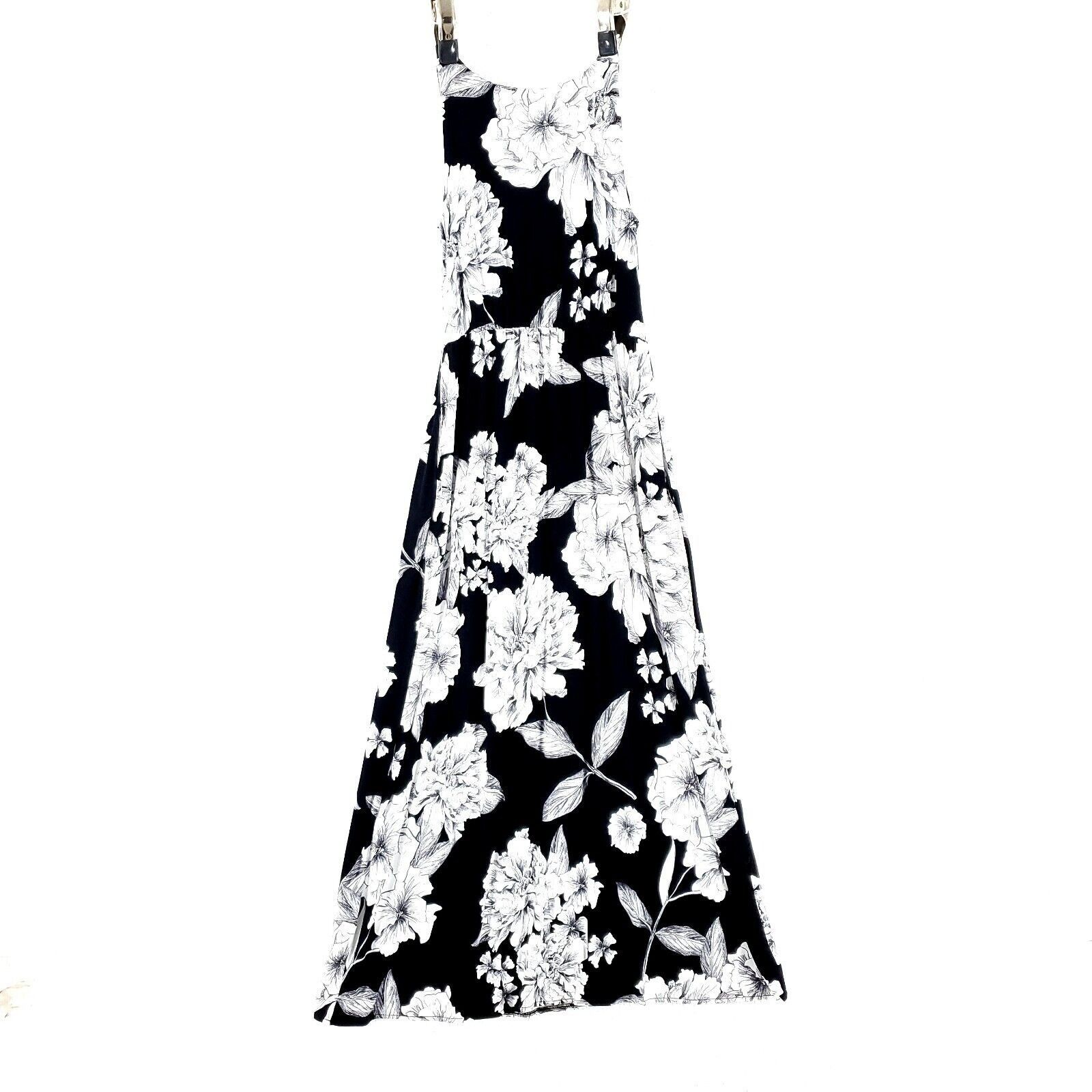 Designer Adrienne Vittadini Small Bodycon Black White Floral Maxi Dre Size S / US 4 / IT 40 - 2 Thumbnail