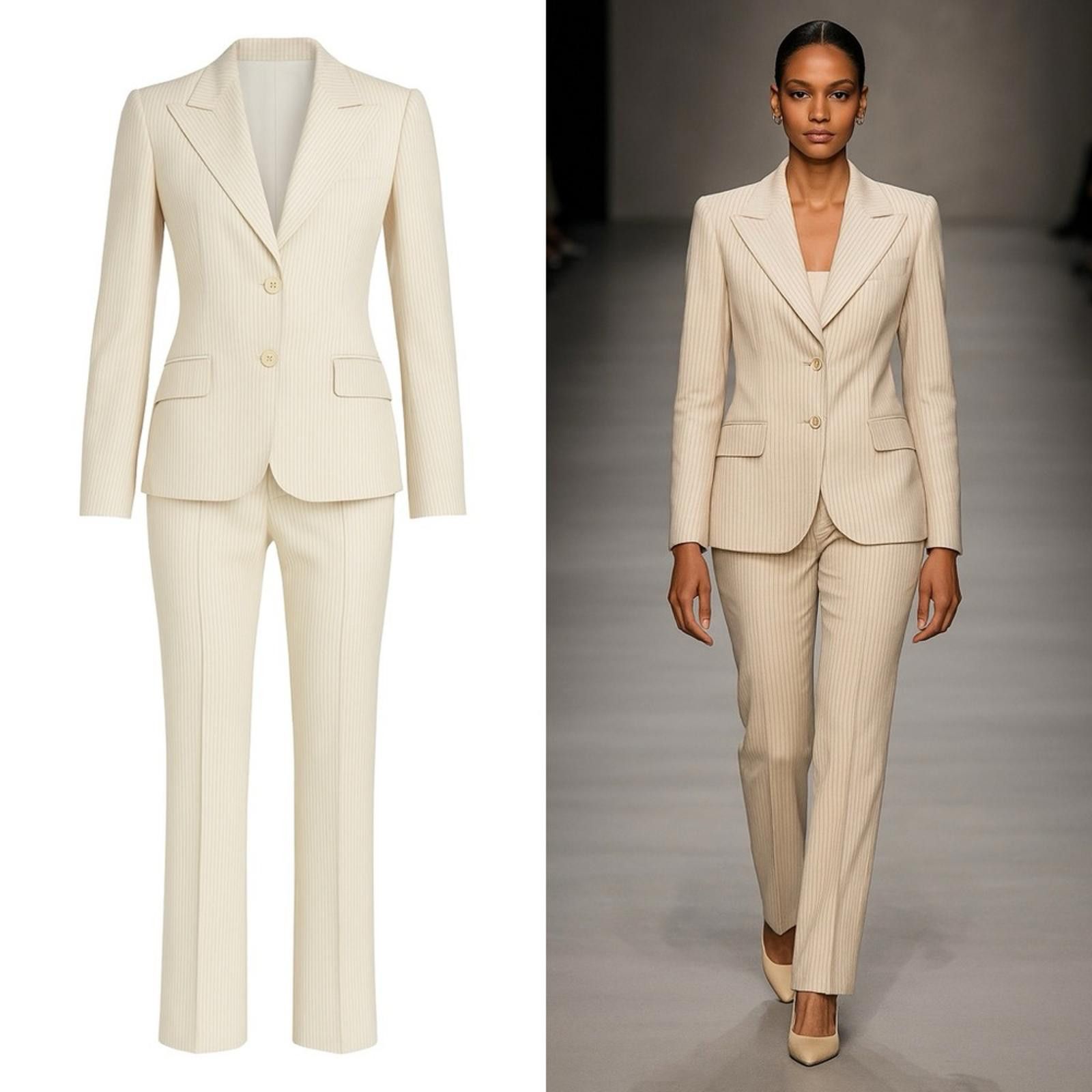 Dolce & Gabbana Dolce & Gabbana Linen & Cotton Cream Striped Pant Suit Size M / US 6-8 / IT 42-44 - 1 Thumbnail