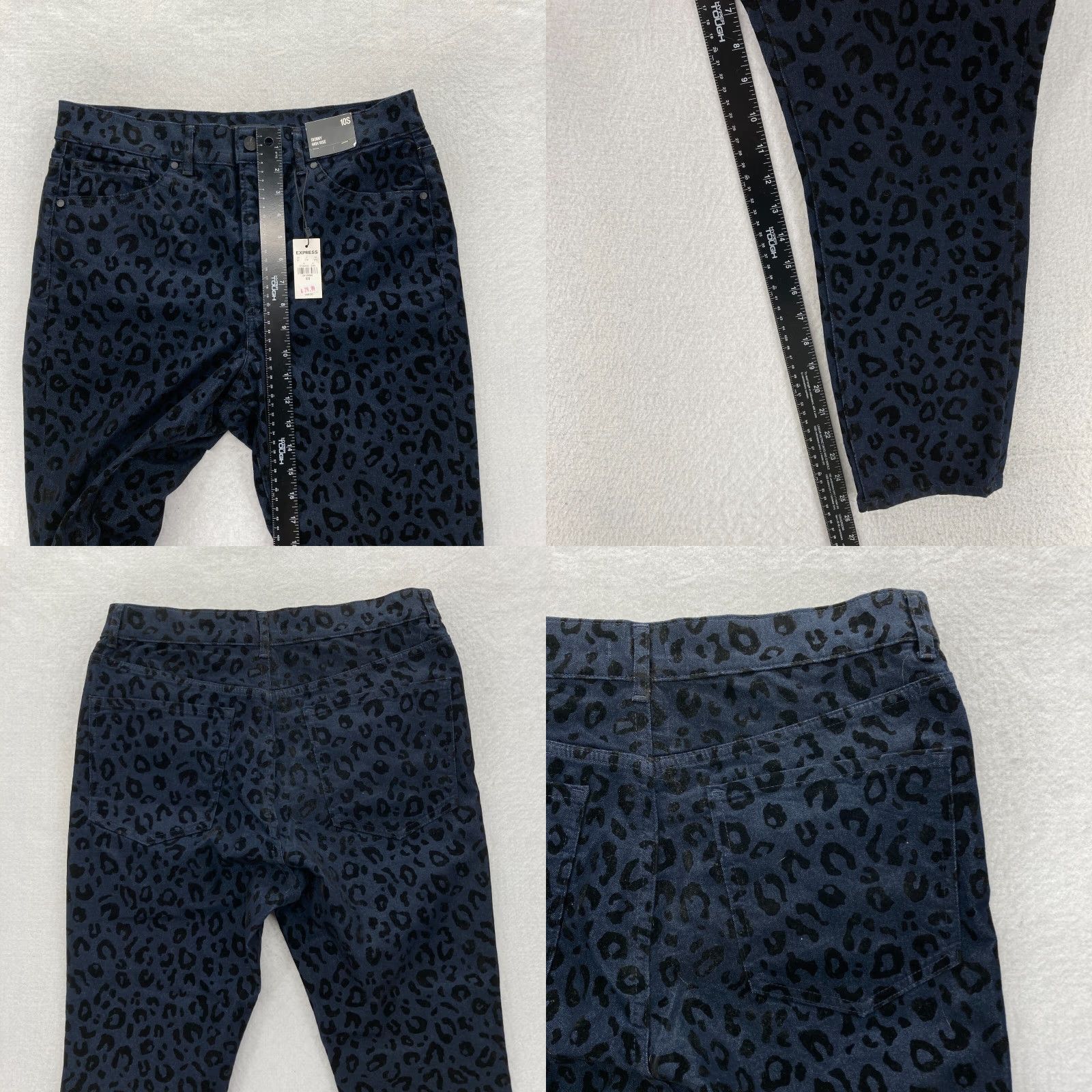 Express EXPRESS Women's 10 Short Blue Leopard Stretch Fabric Skinny Leg Pants High Rise Size 24" / US 00 / IT 34 - 8 Thumbnail