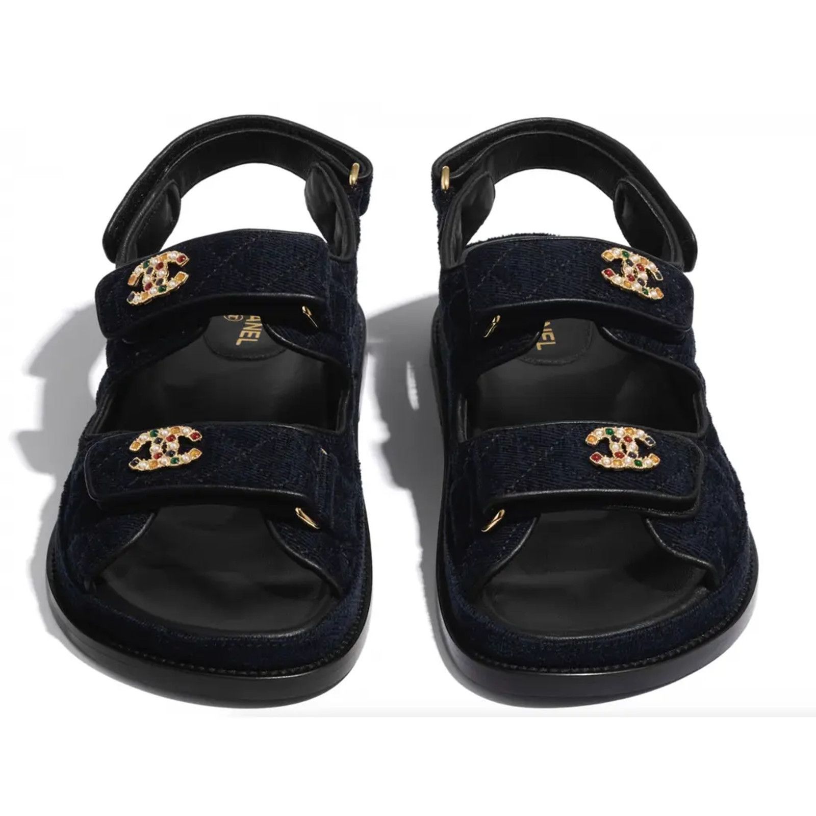 Chanel Chanel 21A Blue Velvet Denim CC Logo Mule Slide Strap Size US 5.5 / IT 35.5 - 9 Thumbnail