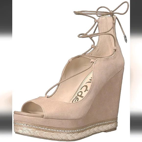 image of Sam Edelman x Vacation Harriet Suede Peep-Toe Espadrille Wedge NWOT Shoes in Natural, Women's (Size