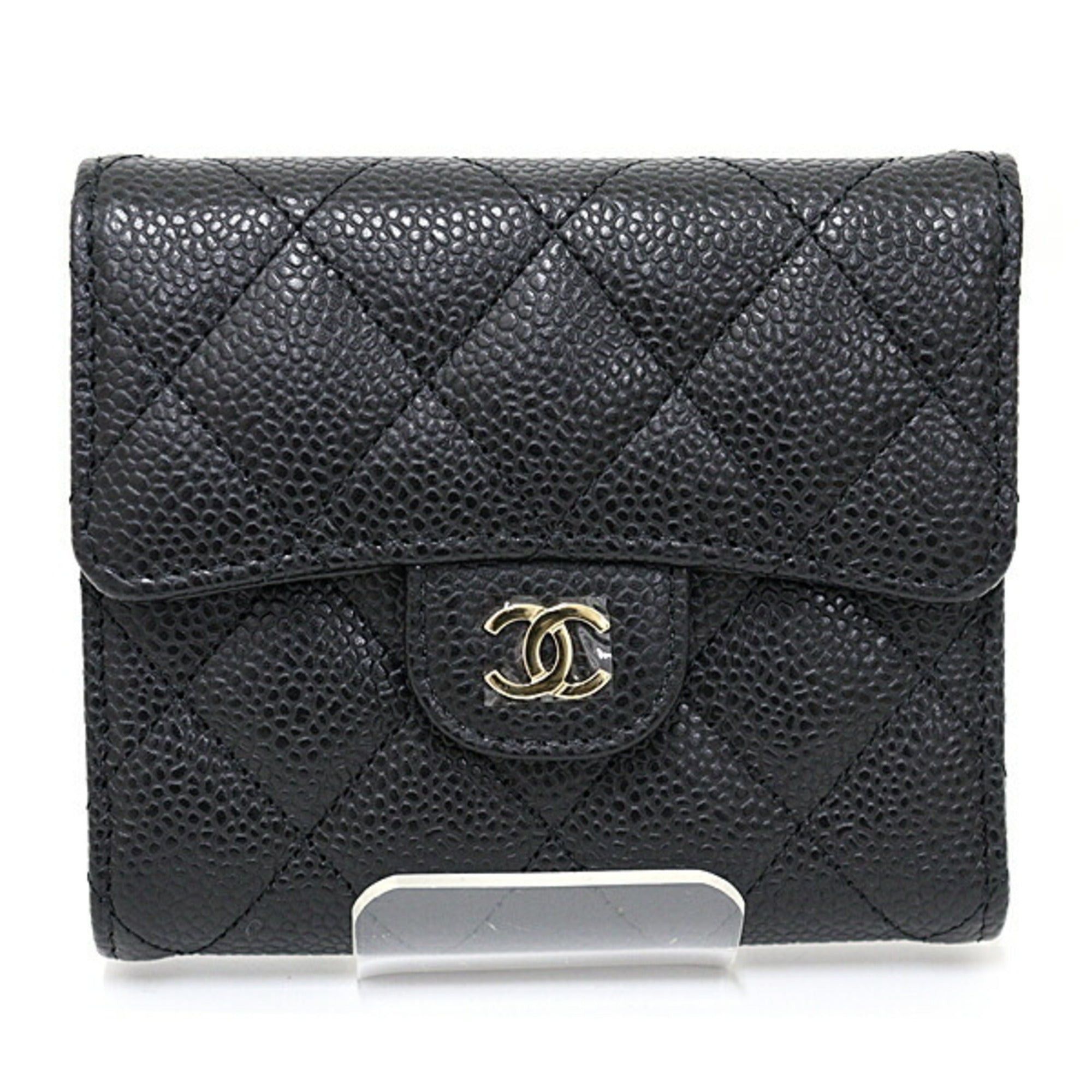 image of Chanel Matelasse Classic Small Flap Caviar Skin Trifold Wallet Ap0231 Black, Women's