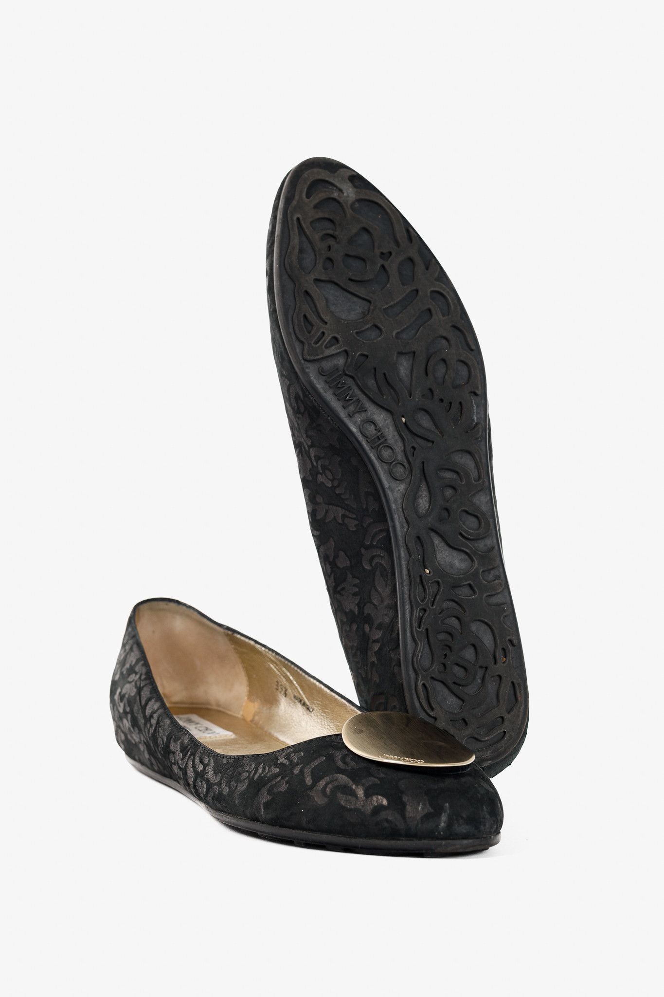 Jimmy Choo Jimmy Choo Wray Black Baroque Nubuck Leather Flats Size US 9 / IT 39 - 5 Thumbnail