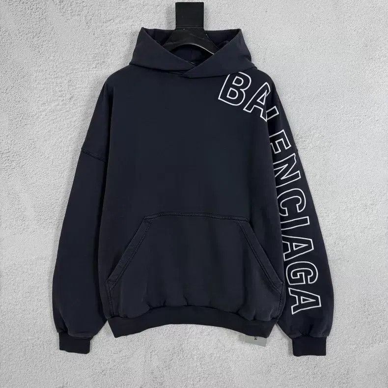 Balenciaga Balenciaga Black Hoodie with Letter-Sided Logo, Kirin Prin Size US S / EU 44-46 / 1 - 1 Thumbnail