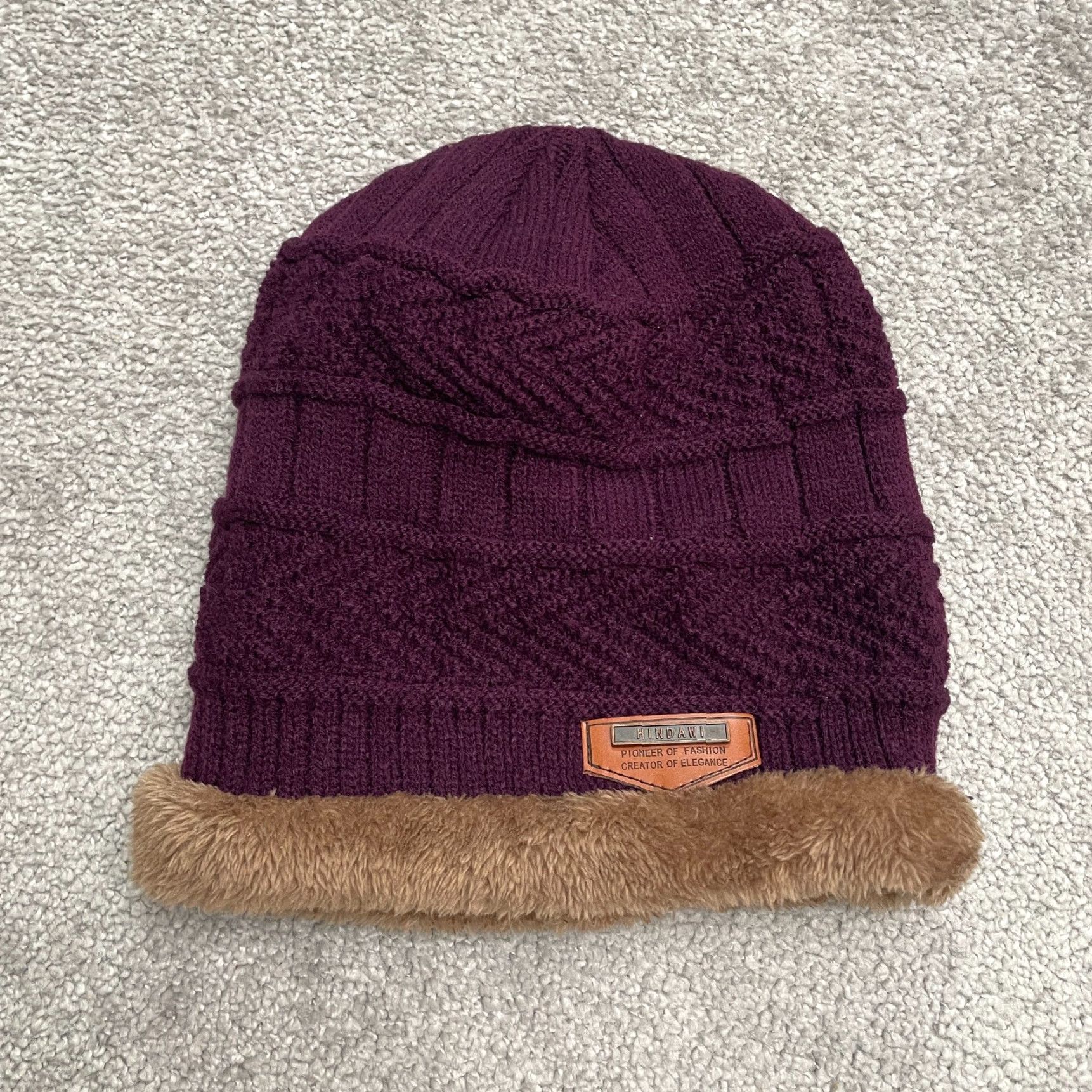 Vintage Hindawi Fur Trim Beanie Hat Womens One Size Purple Brown Knitted Casual Winter Size ONE SIZE - 2 Thumbnail
