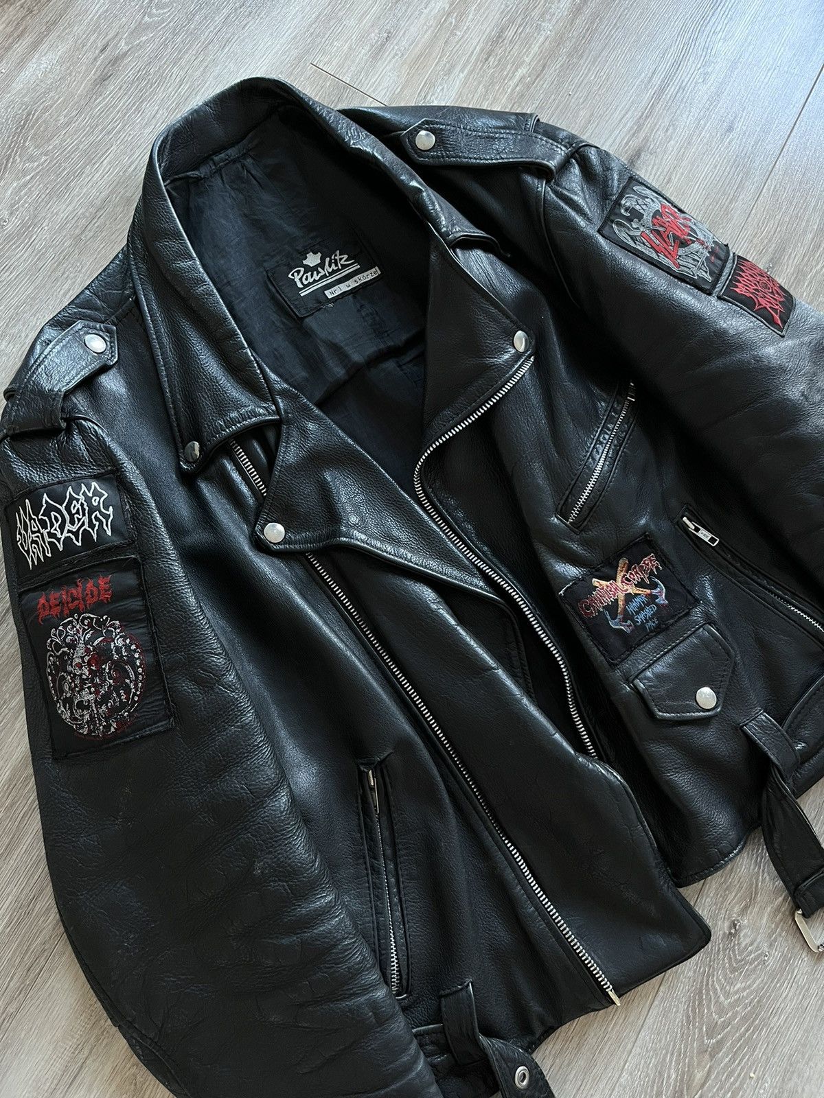 image of Band Tees x Leather Jacket Vintage Leather Jacket Patch Vader Cannibal Corpse 90's Core in Black (S