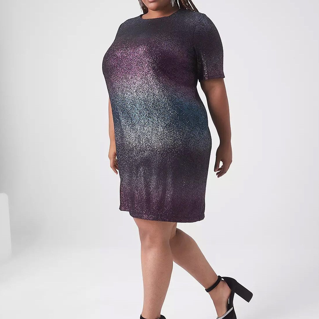Other Lane Bryant Perfect Sleeve Purple Ombre Metallic Shift Dress Size XXL / US 16-18 / IT 52-54 - 1 Thumbnail
