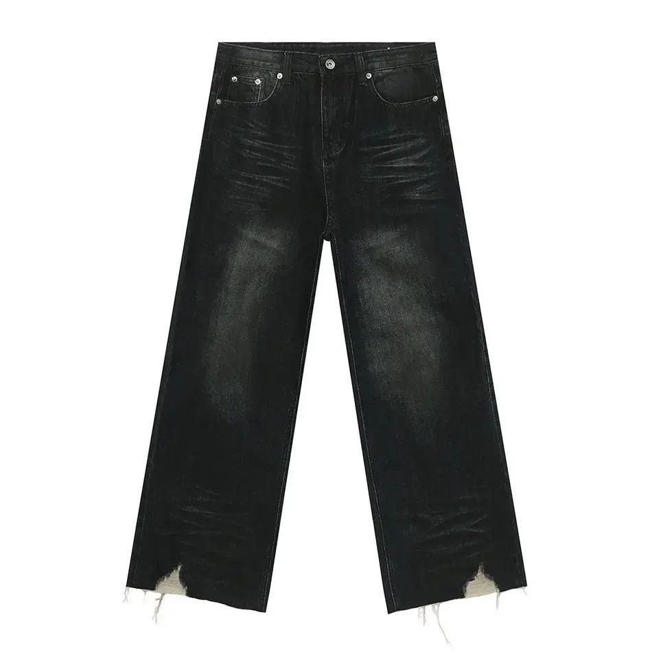 Japanese Brand Retro loose straight leg ripped jeans Size US 32 / EU 48 - 6 Thumbnail