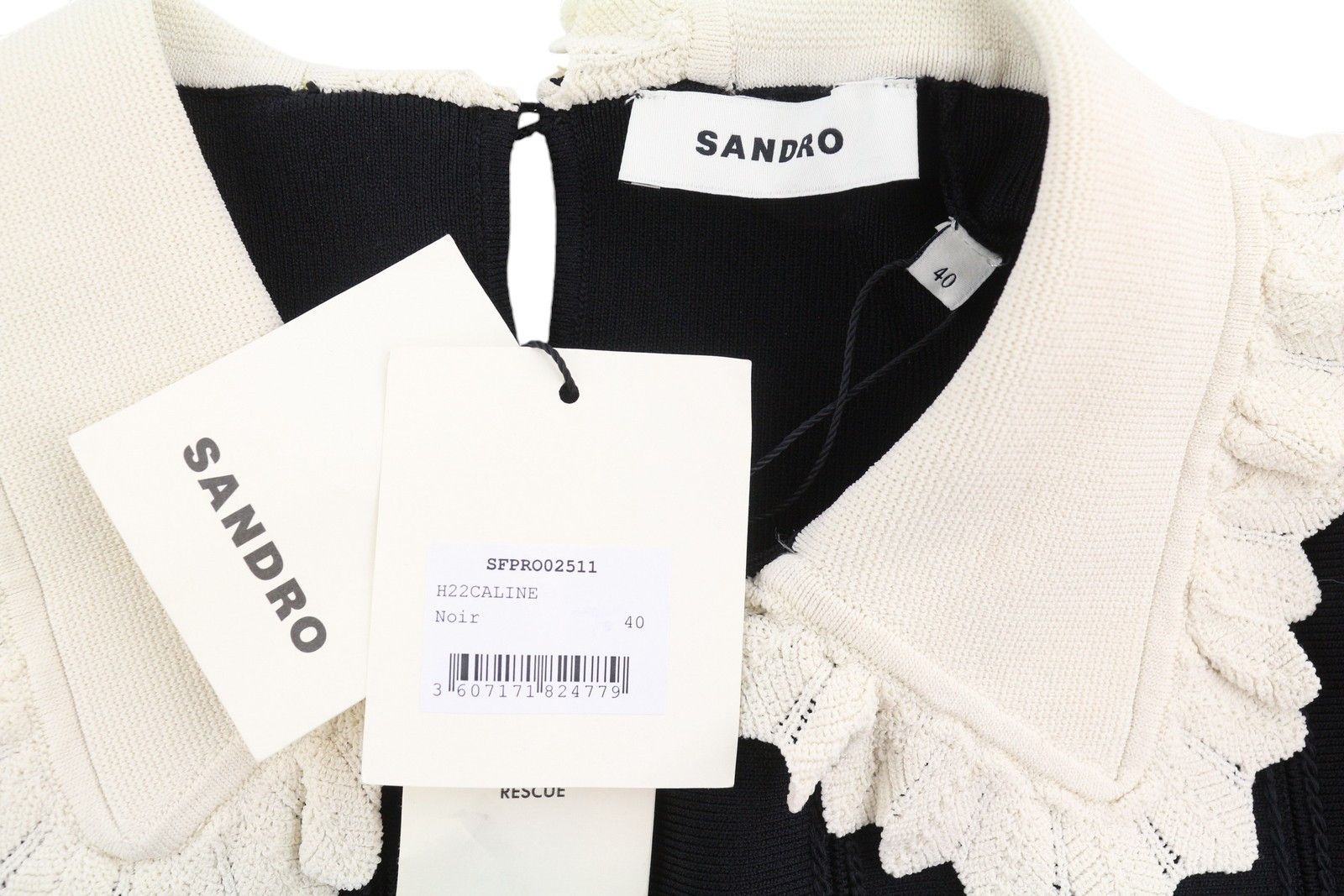 Sandro CALINE 40 L Black Contrast Trim Flare Short Sleeve 88494 Size L / US 10 / IT 46 - 8 Thumbnail