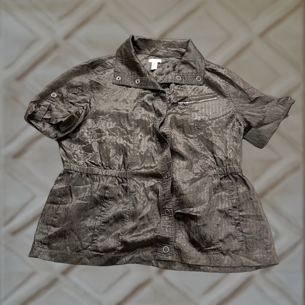 Vintage Chico's Blouse Shirt Womens Chico's Size L Silver Button Up Collared Long Sleeve Casual Party/Cocktail Women Mens? Size L / US 10 / IT 46 - 1 Thumbnail