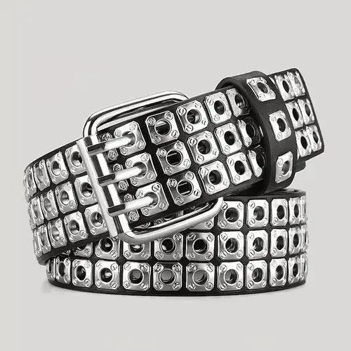 Other Belts Silver Triple Line Square Rivet Belt Size ONE SIZE - 4 Thumbnail