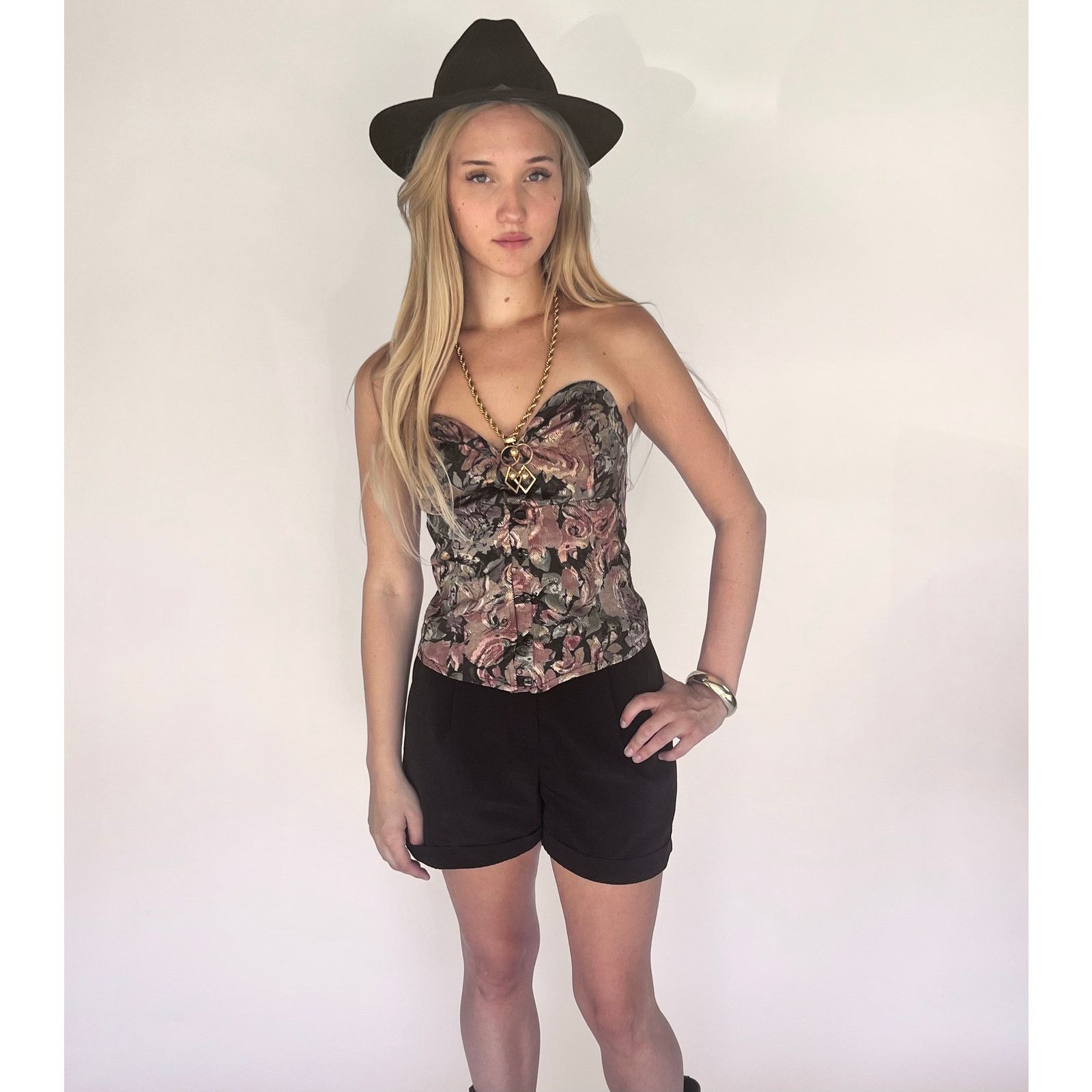 Vintage VTG 80s Tapestry Strapless Corset Top Floral Brocade Bustier Size M / US 6-8 / IT 42-44 - 1 Thumbnail