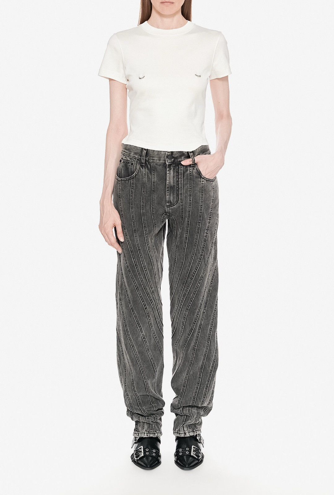 Mugler Last Size Mugler Black Washed Spiral Baggy Jeans Size 27" / US 4 / IT 40 - 4 Thumbnail