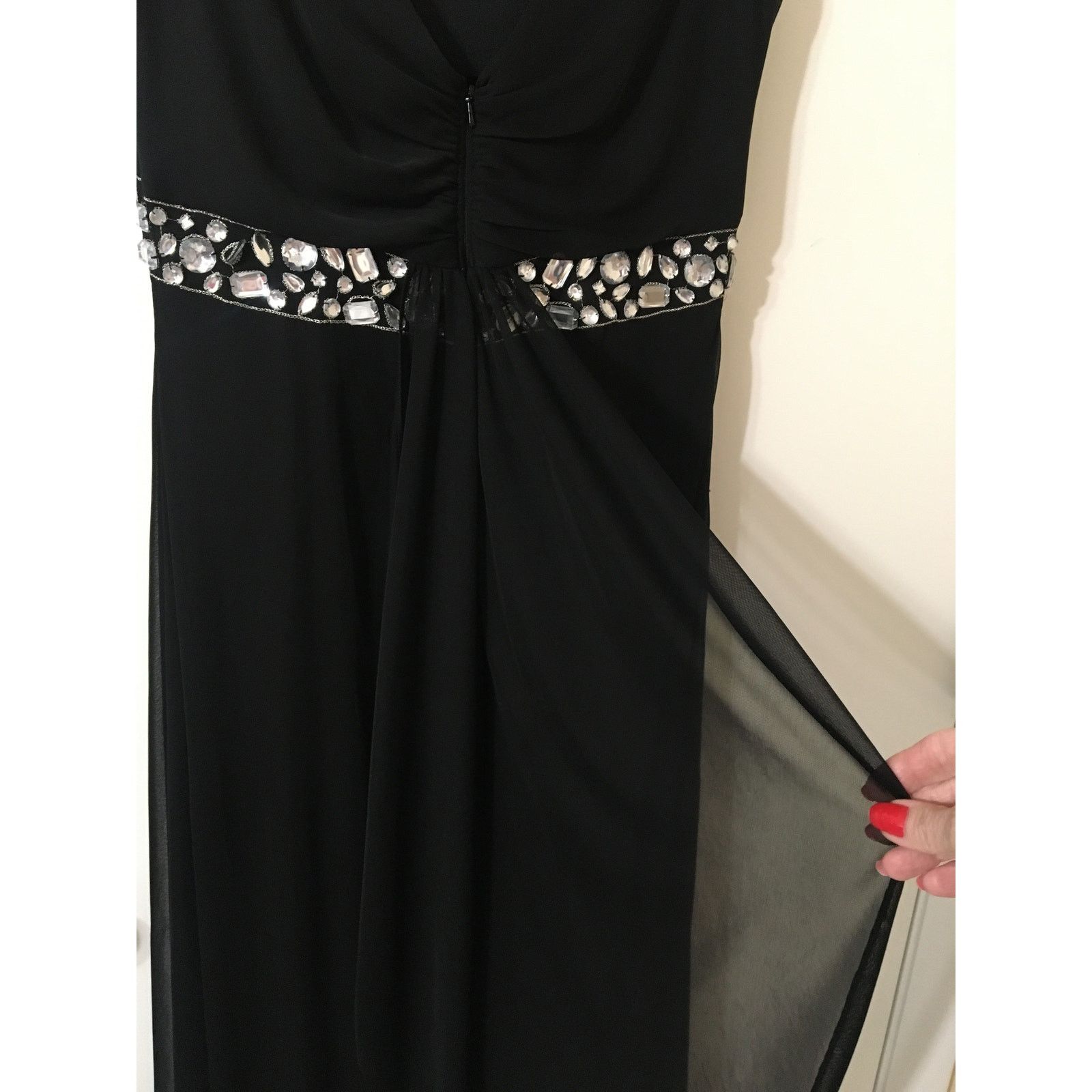 Alex Evenings Alex Evenings 8P Beautiful Black Floor Length Dress Jewels Size M / US 6-8 / IT 42-44 - 4 Thumbnail