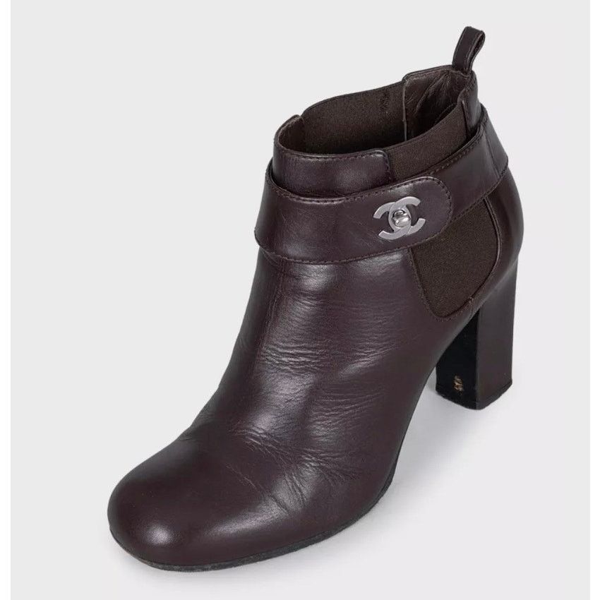 Chanel Chanel Brown Leather Ankle Boots, Silver Logo, Size 38 Size US 7 / IT 37 - 3 Thumbnail