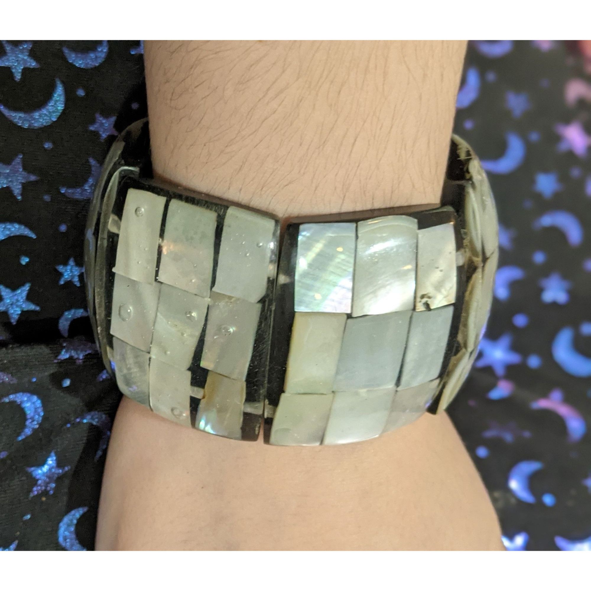 Other Chunky Black Shell Resin Panel Stretch Bracelet Size ONE SIZE - 2 Thumbnail