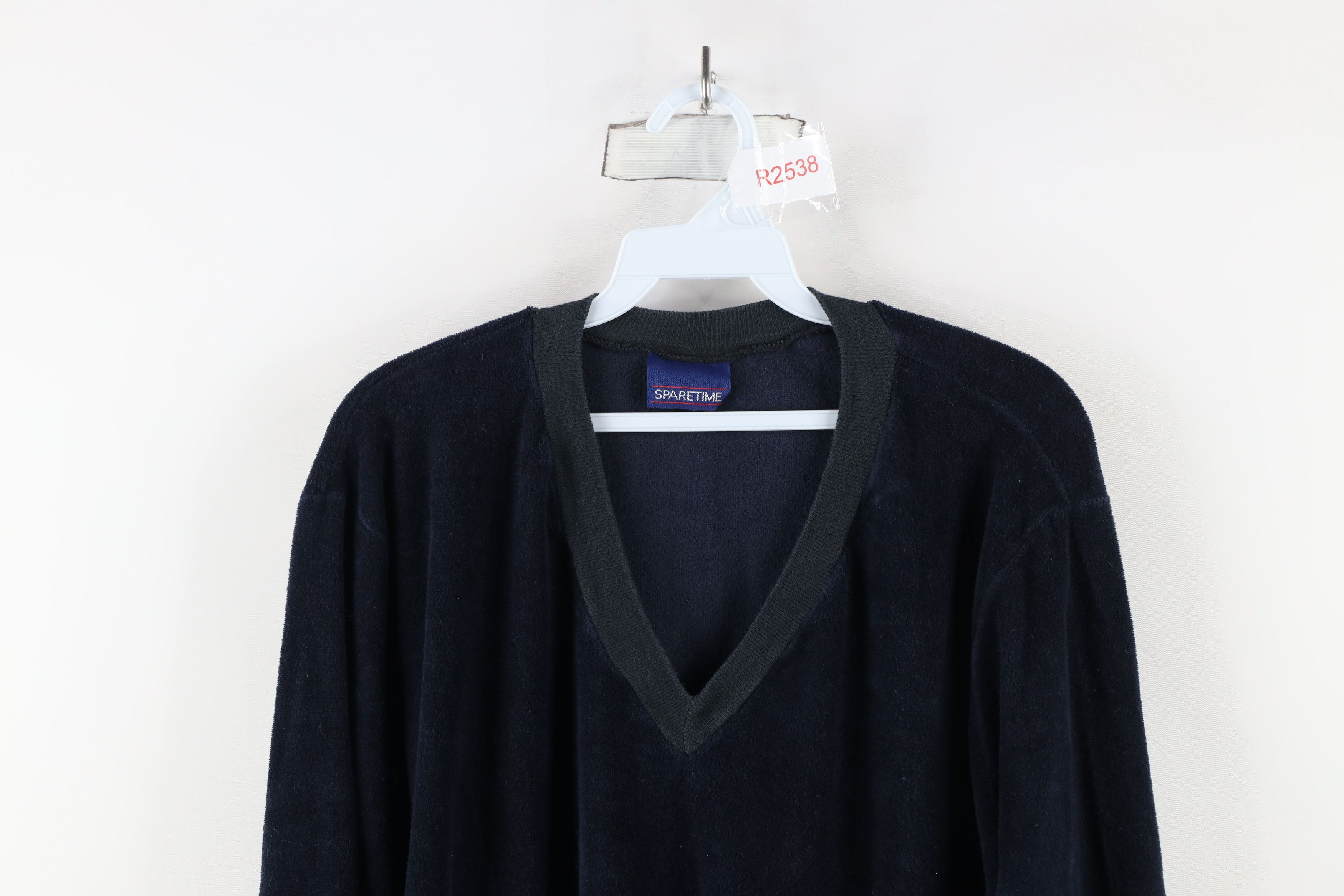 Vintage Vintage 70s Streetwear Terry Cloth V-Neck Sweater Navy USA Size US XL / EU 56 / 4 - 2 Thumbnail