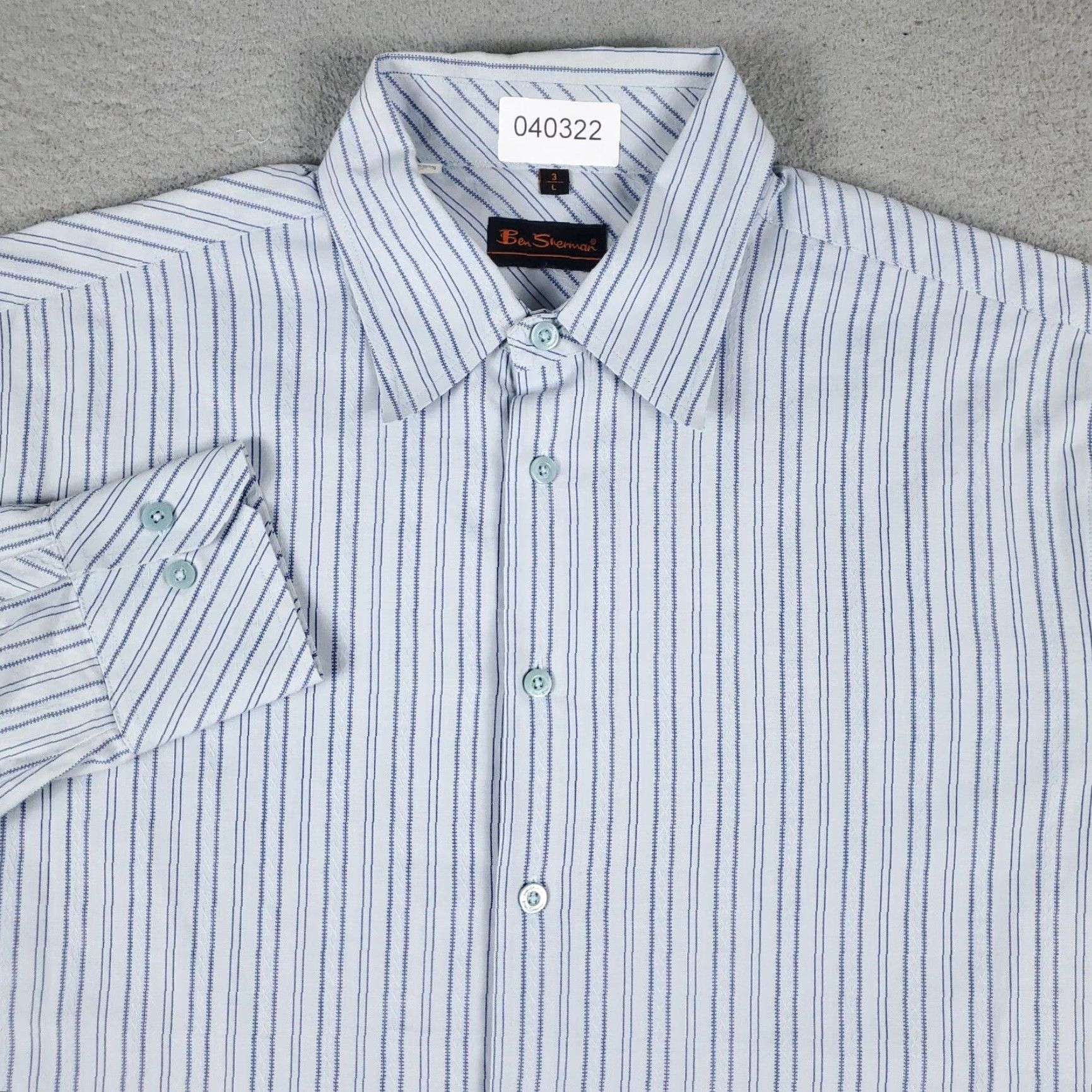 Ben Sherman VINTAGE Ben Sherman Shirt Mens Large Blue Striped Button-Up Long Sleeve (Note: Original is not vintage; remove "VINTAGE") Size US L / EU 52-54 / 3 - 2 Thumbnail
