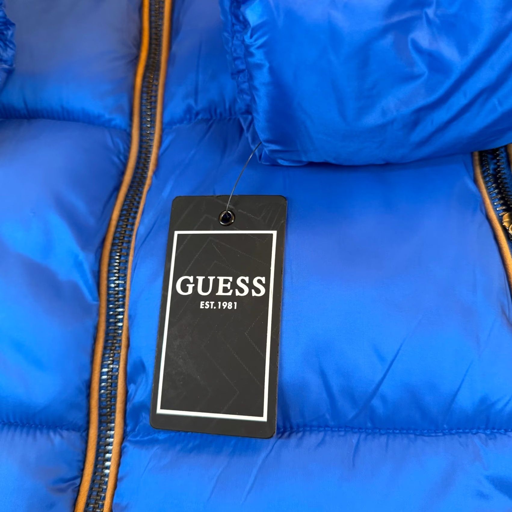 Guess GUESS Jacket Puffer Mens M Blue Tan Zip Size US M / EU 48-50 / 2 - 2 Thumbnail