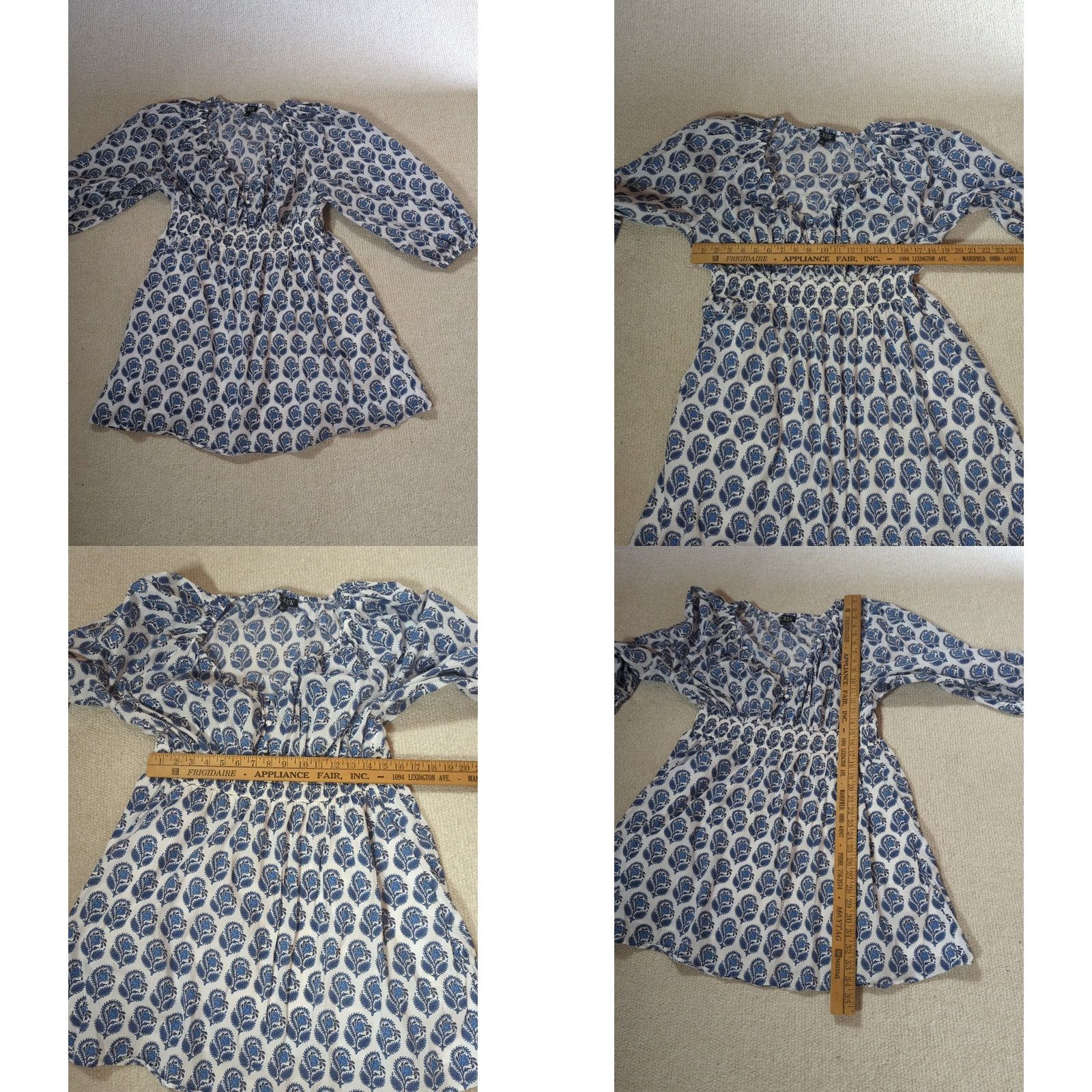J.Crew J.CREW Mini Dress in Bandana Block Print Floral Blue L Boho Cottage Floral A-Line Short Sleeve Balloon Button V-Neck Casual Women Size L / US 10 / IT 46 - 8 Thumbnail